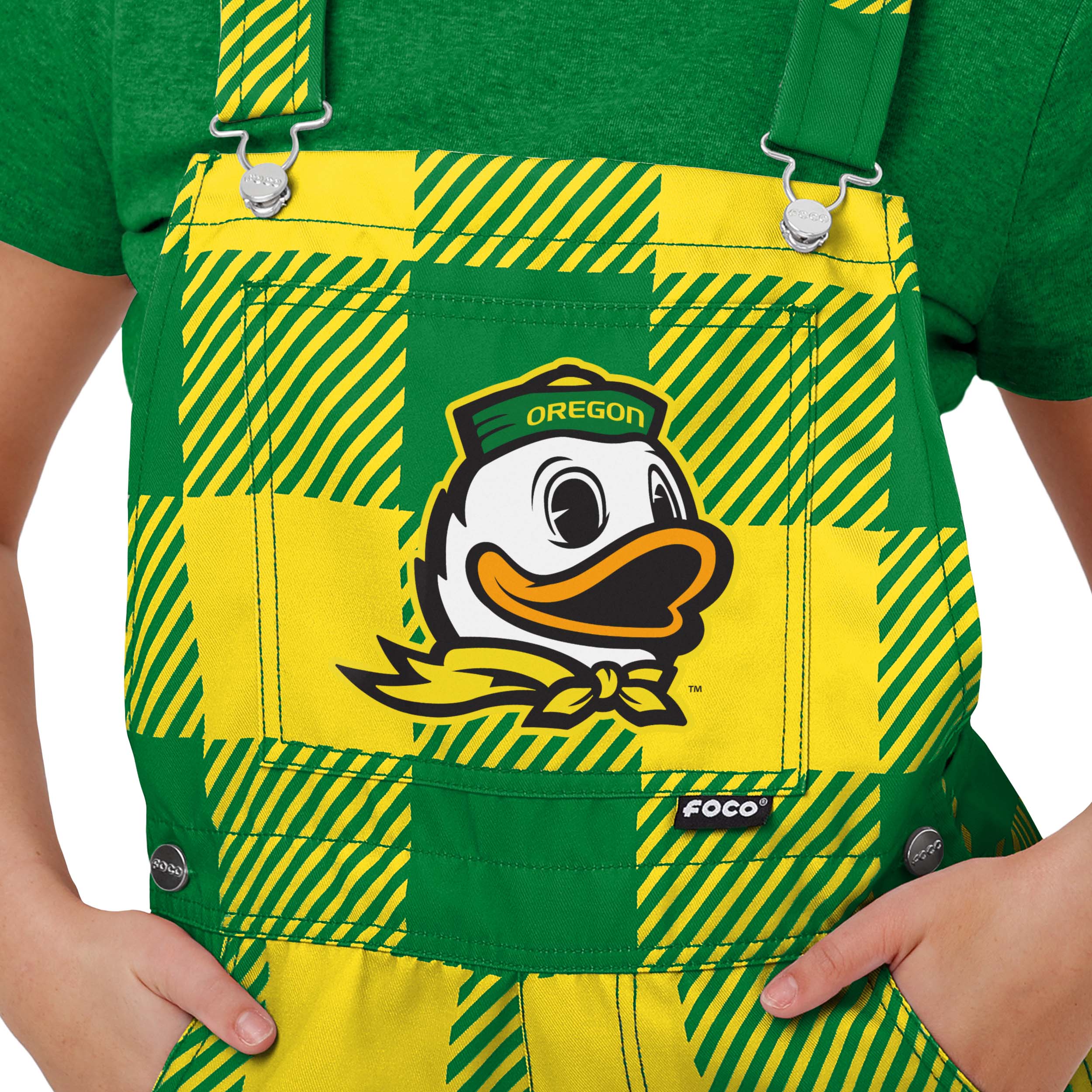 Oregon Ducks NCAA Womens Plaid Bib Shortalls - Image 3