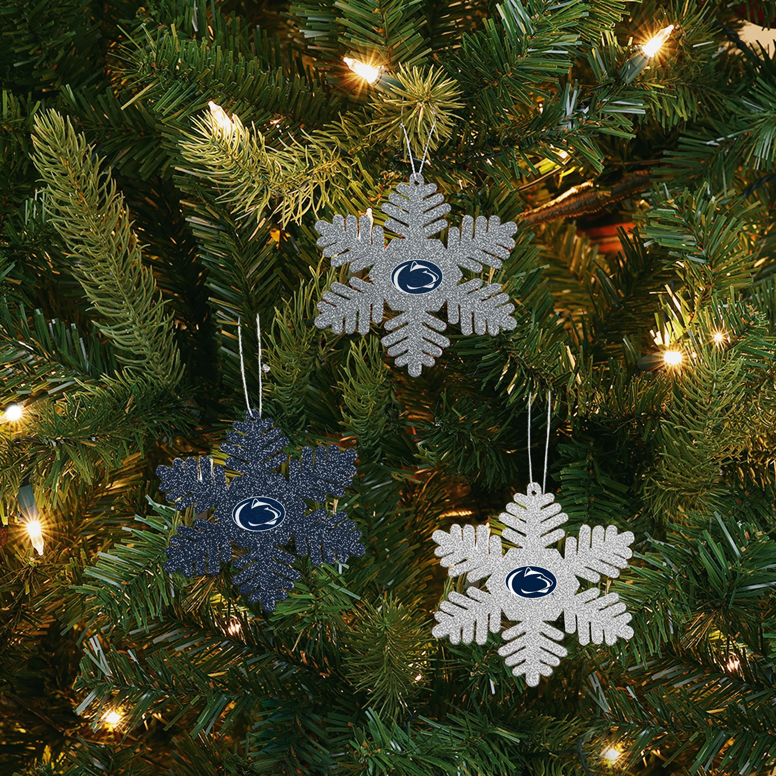 Penn State Nittany Lions NCAA 3 Pack Metal Glitter Snowflake Ornament - Image 2