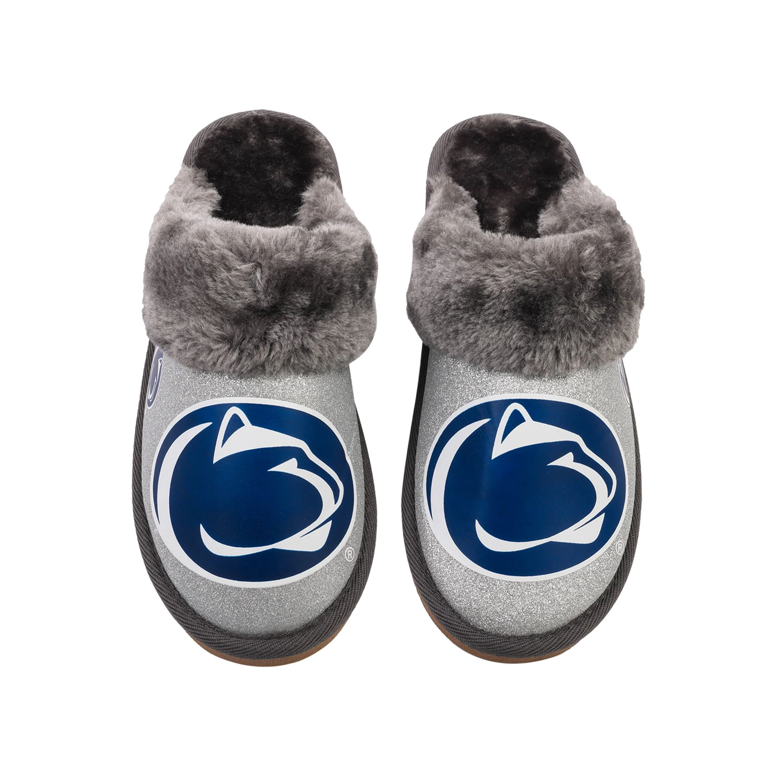 Penn State Nittany Lions NCAA Womens Glitter Open Back Fur Moccasin Slippers - Image 2
