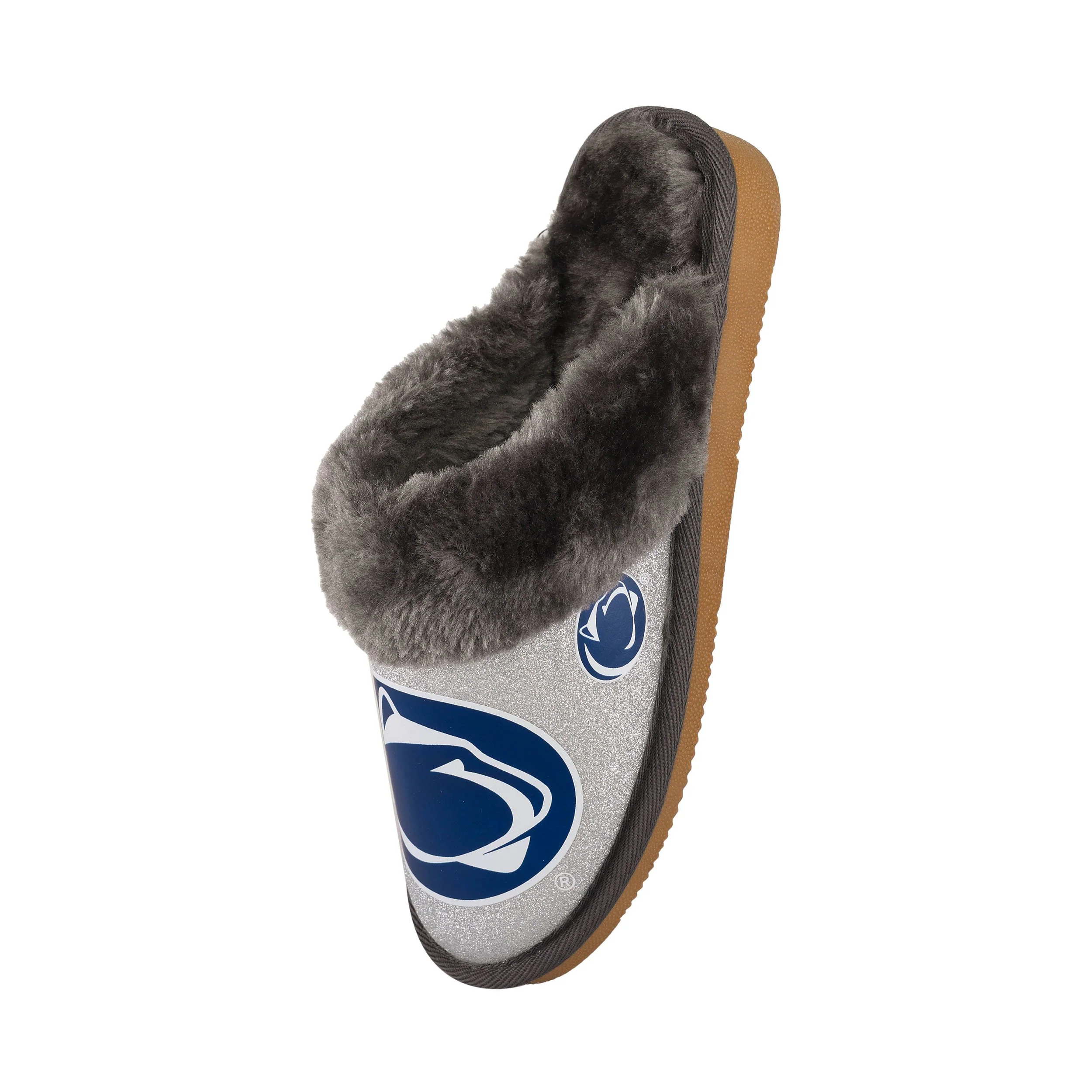 Penn State Nittany Lions NCAA Womens Glitter Open Back Fur Moccasin Slippers - Image 3
