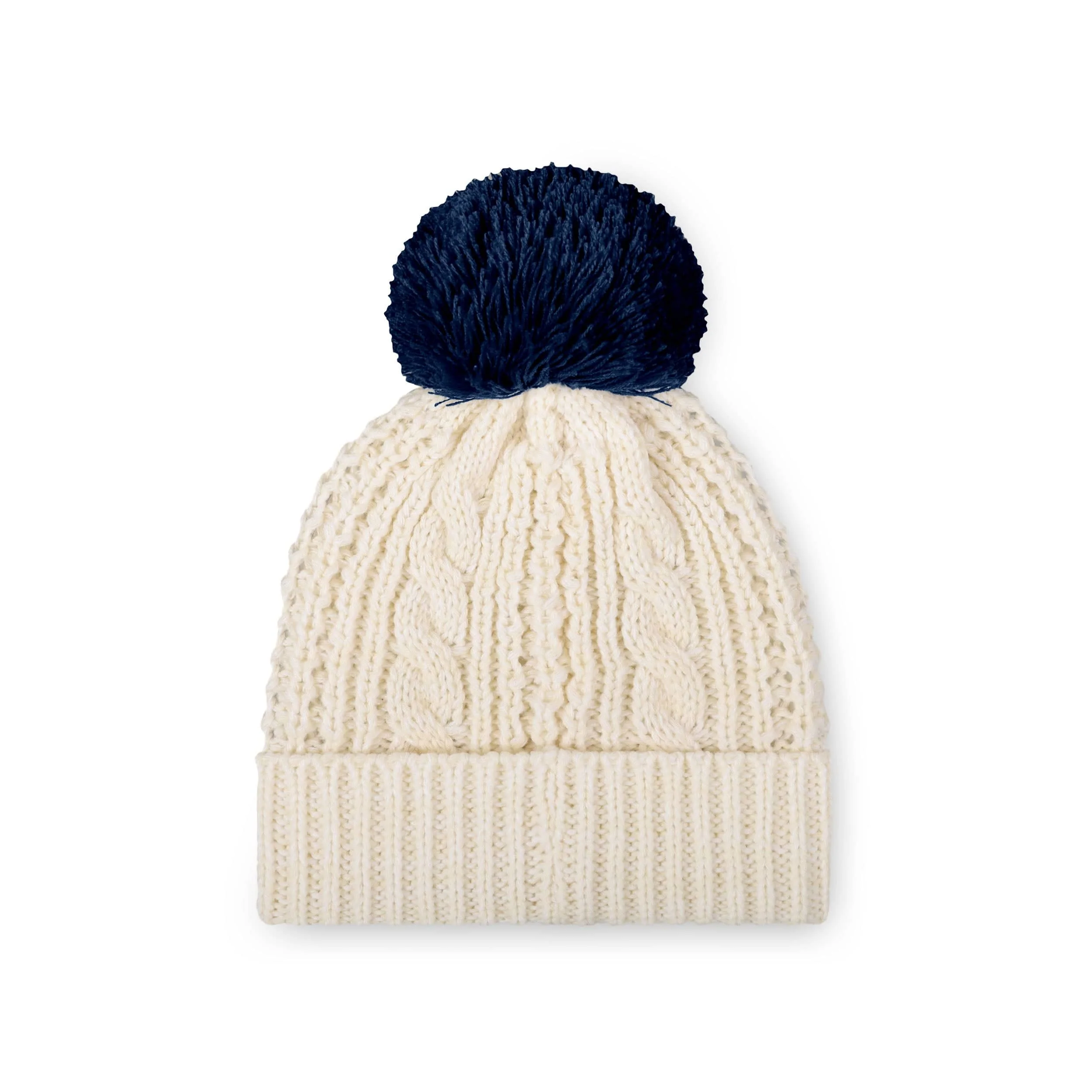 Penn State Nittany Lions NCAA Womens Primary Logo White Cable Knit Pom Beanie - Image 2