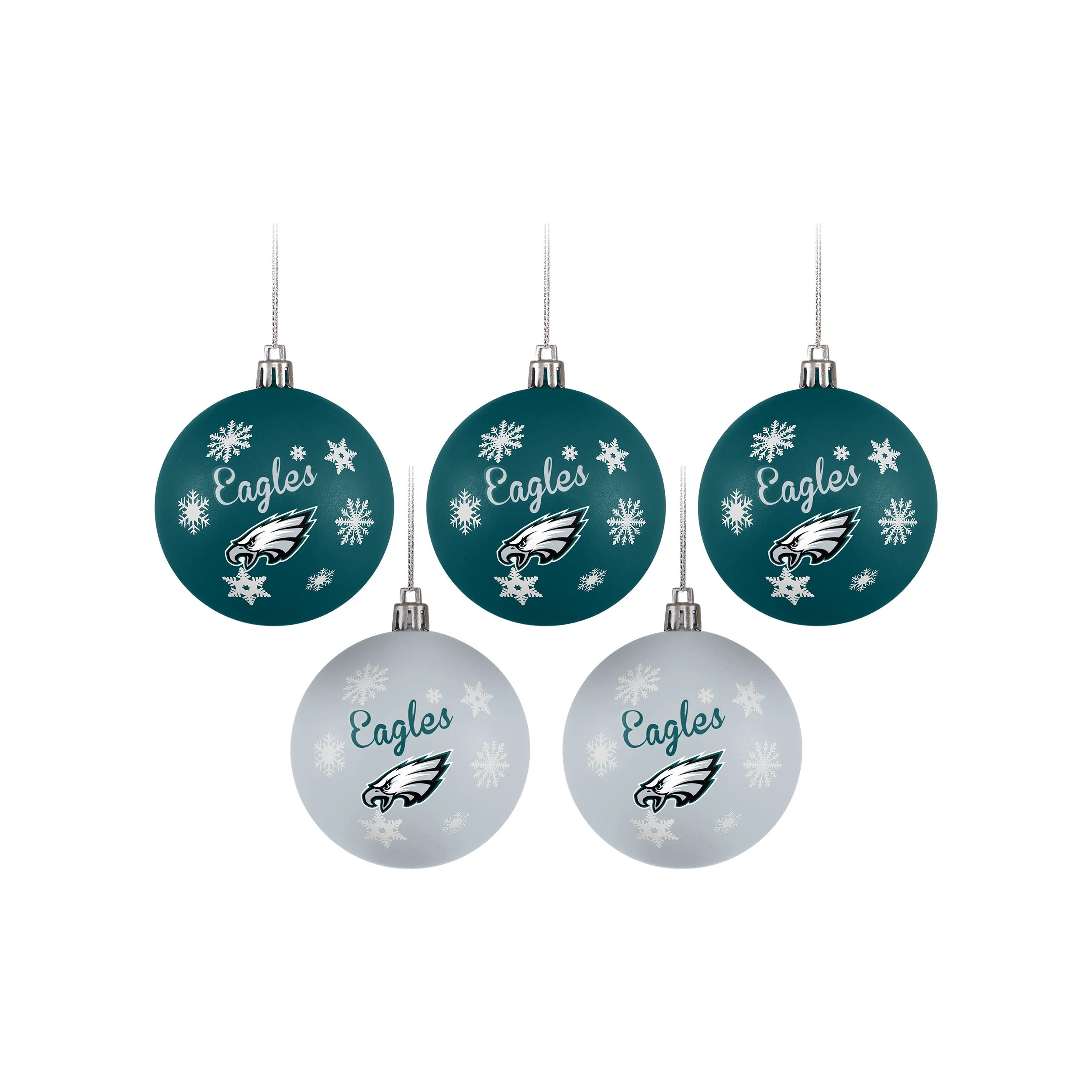 Philadelphia Eagles NFL 5 Pack Shatterproof Ball Ornament Set