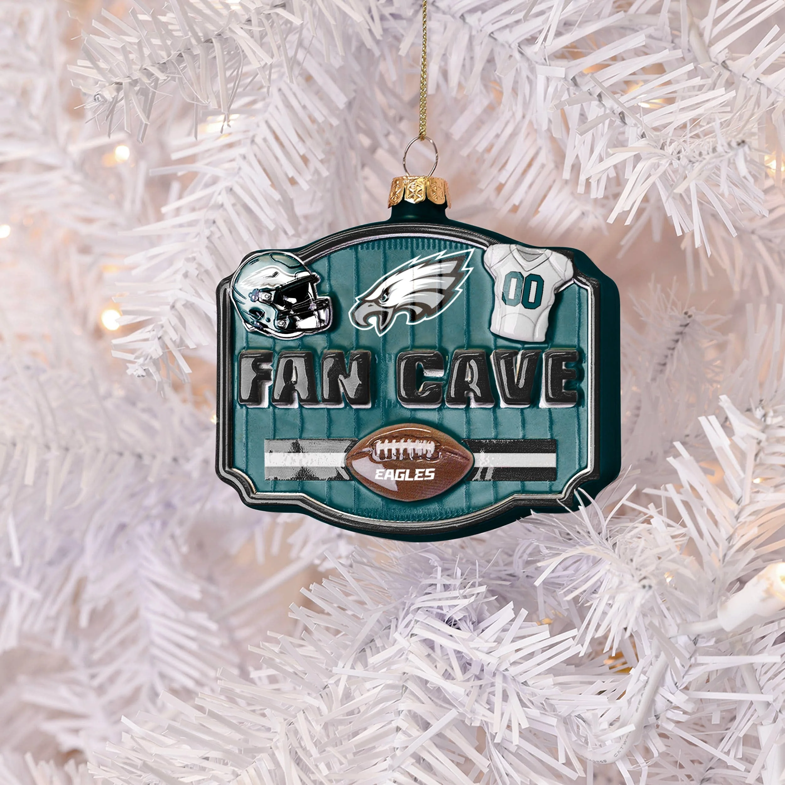 Philadelphia Eagles NFL Blown Glass Fan Cave Ornament - Image 3