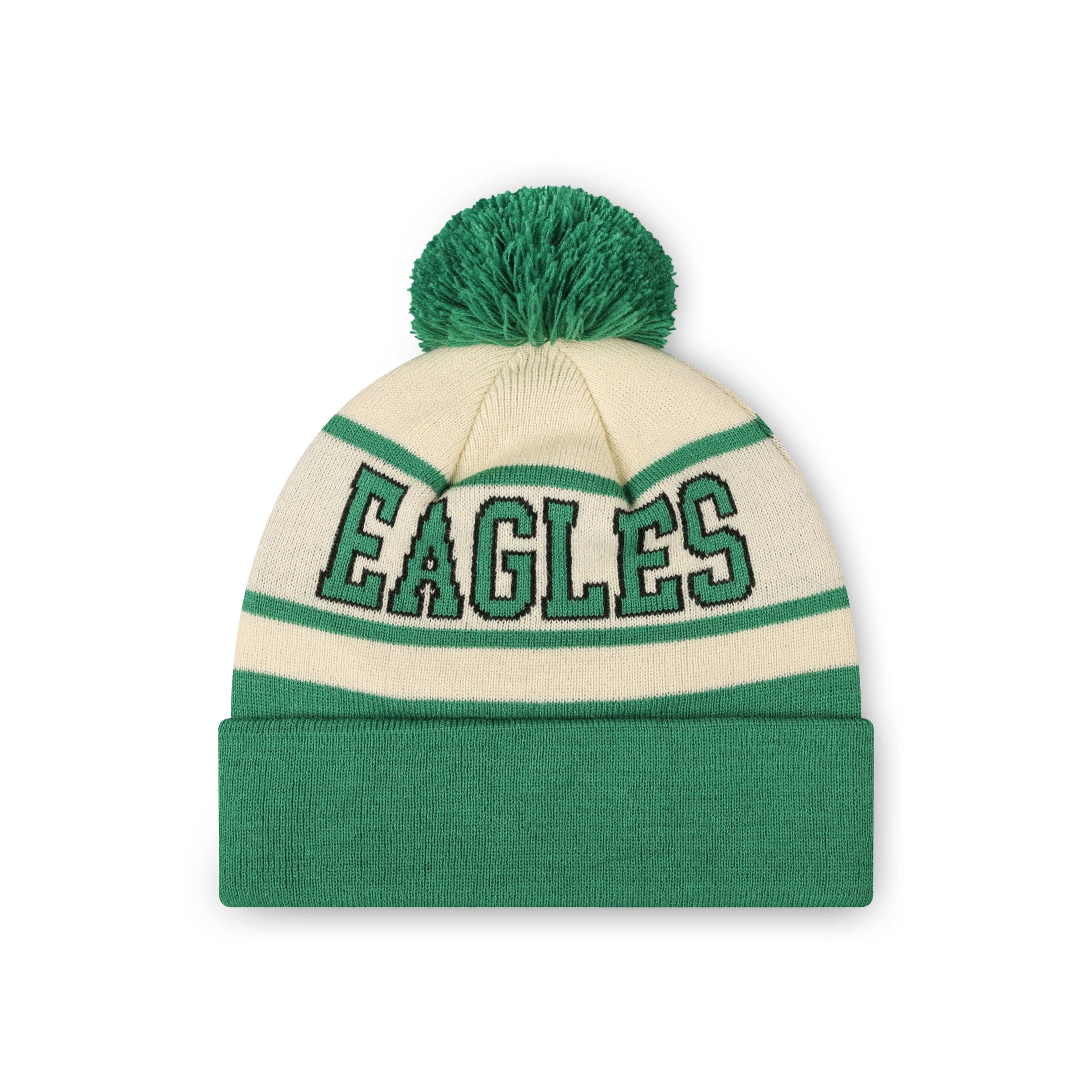 Philadelphia Eagles NFL Cream Heritage Stripe Retro Logo Pom Beanie - Image 2