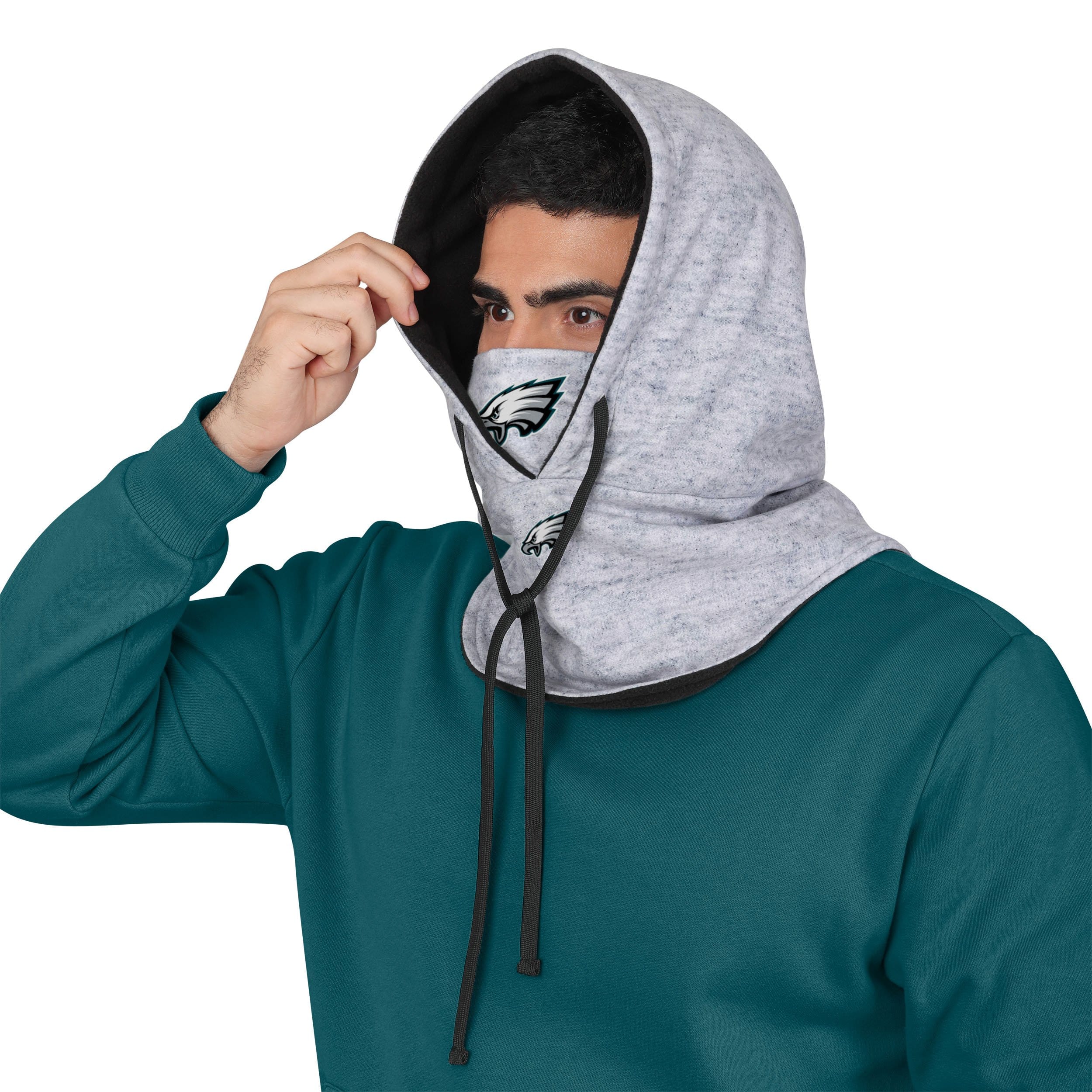 Philadelphia Eagles NFL Heather Gray Drawstring Hooded Gaiter Scarf - Image 3