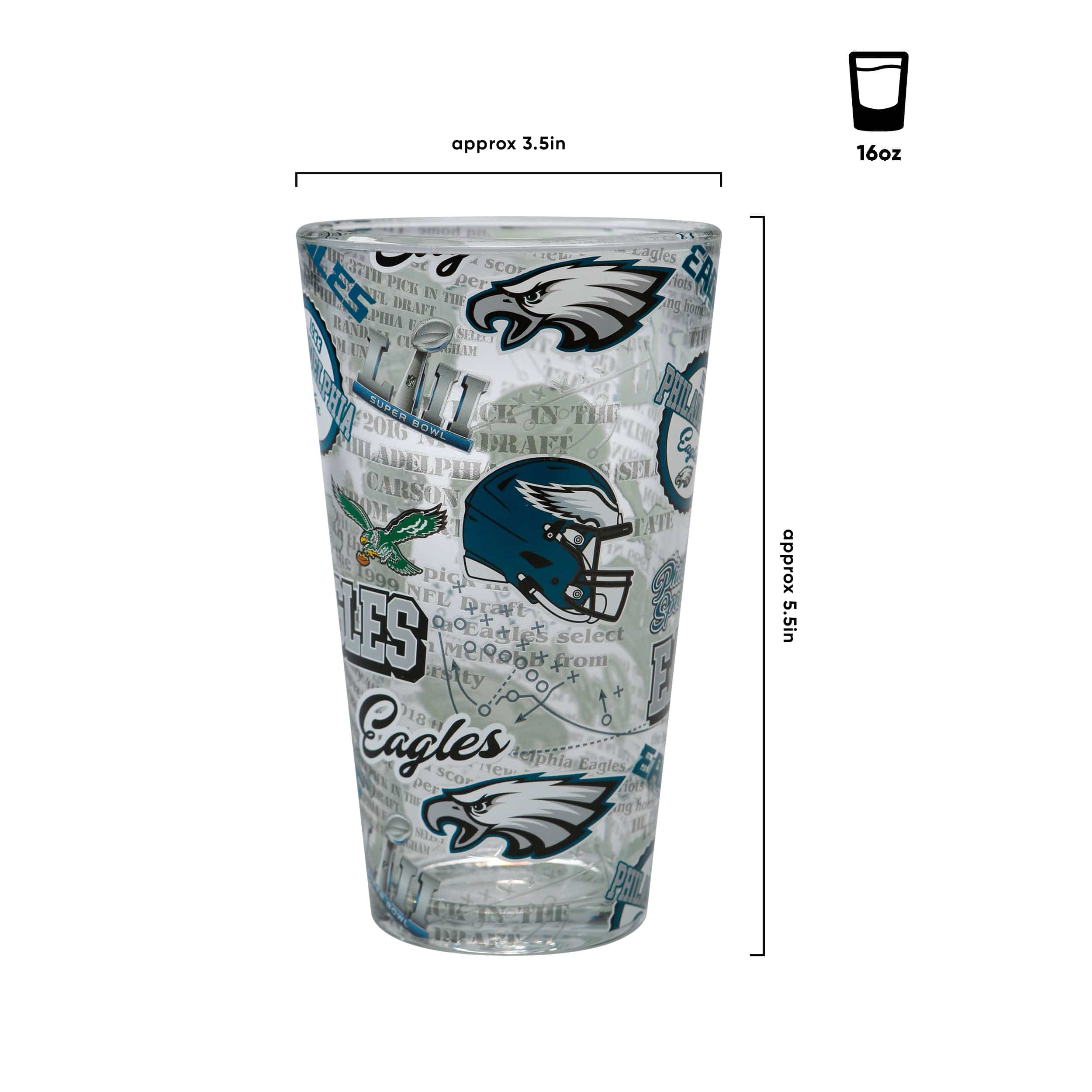 Philadelphia Eagles NFL Historic Print Pint Glass - Image 3