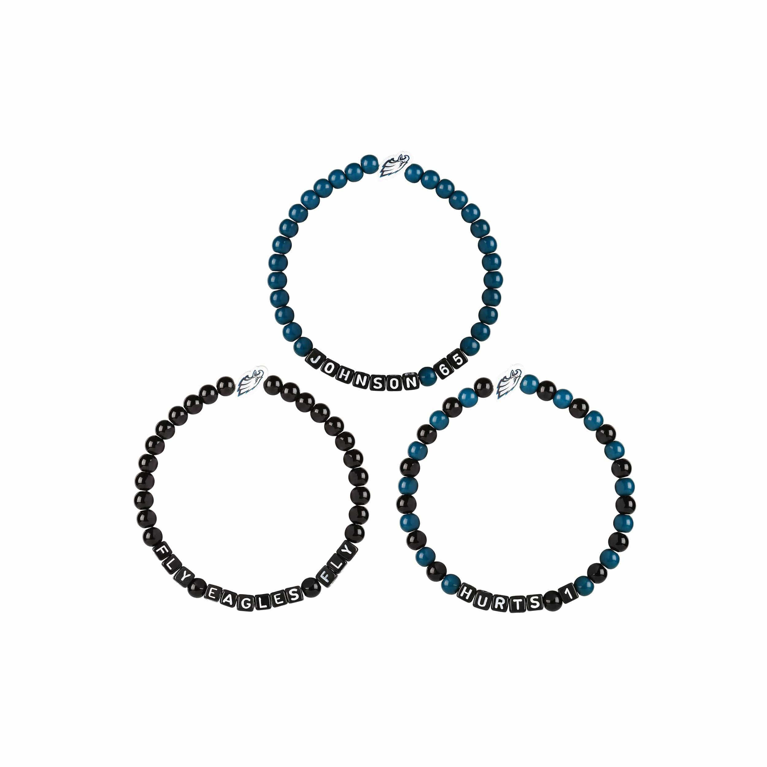 Philadelphia Eagles NFL Jalen Hurts & Lane Johnson 3 Pack Player Beaded Friendship Bracelet - Image 3