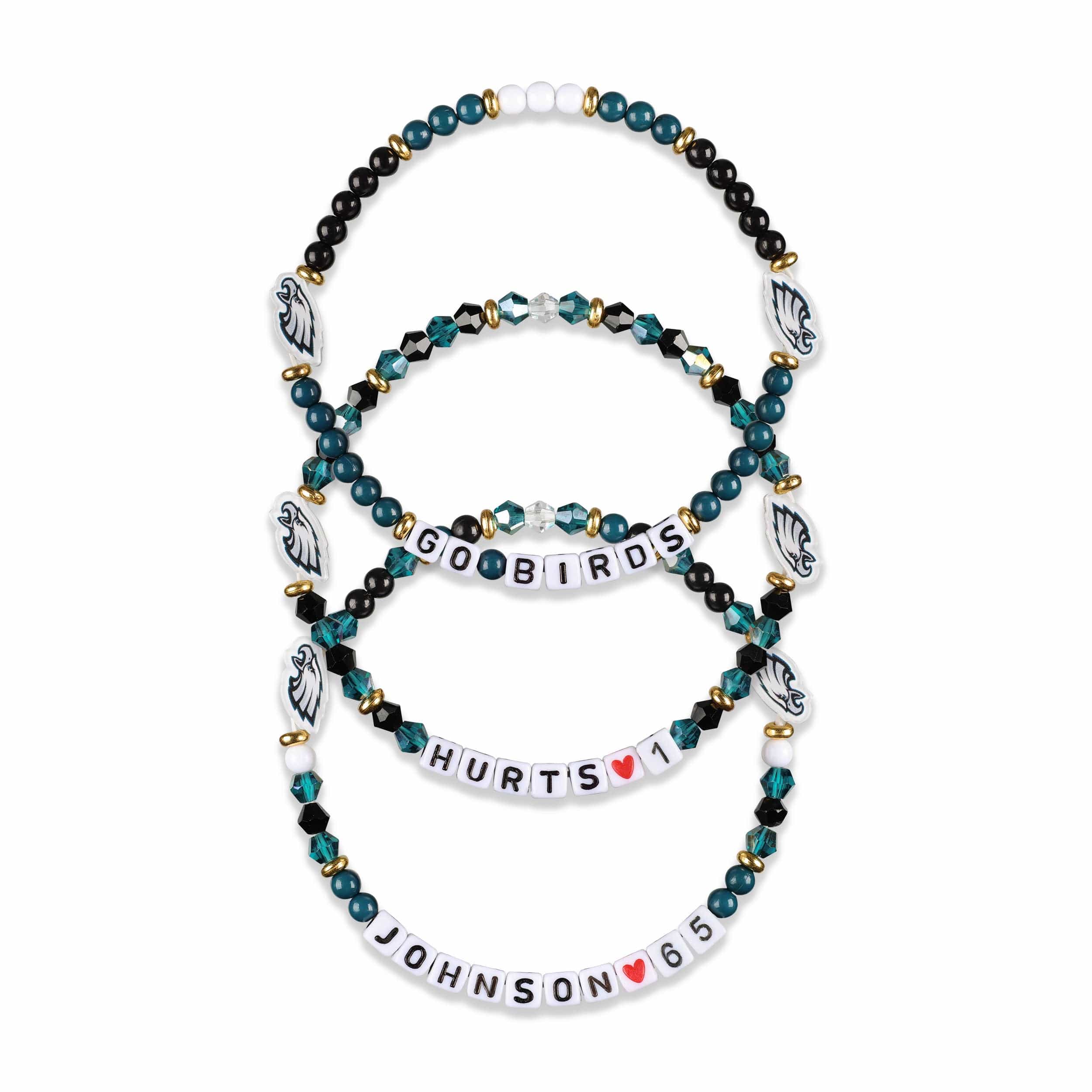 Philadelphia Eagles NFL Jalen Hurts & Lane Johnson 3 Pack Player Friendship Bracelet