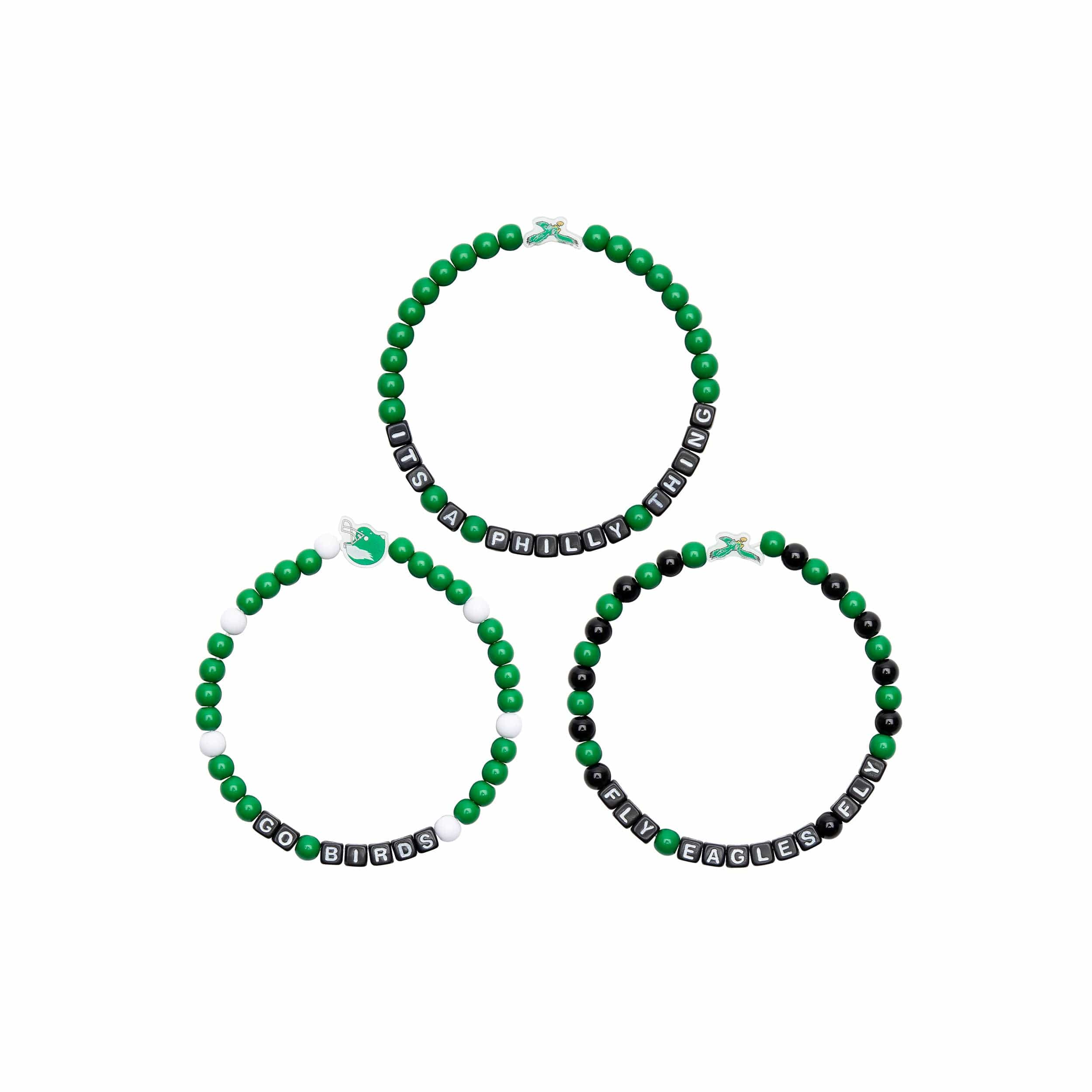 Philadelphia Eagles NFL Kelly Green 3 Pack Beaded Friendship Bracelet - Image 3