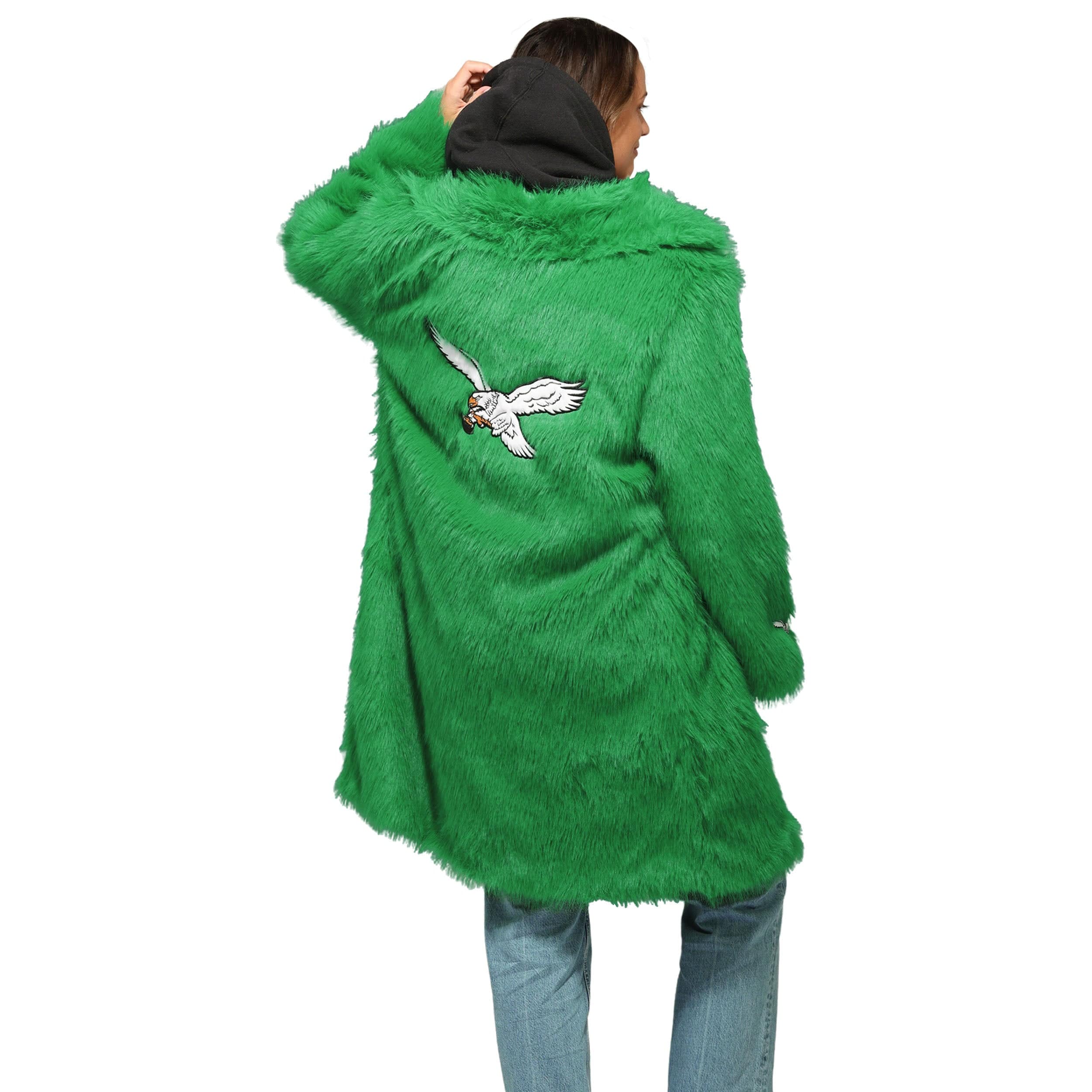 Philadelphia Eagles NFL Kelly Green Faux Fur Long Jacket