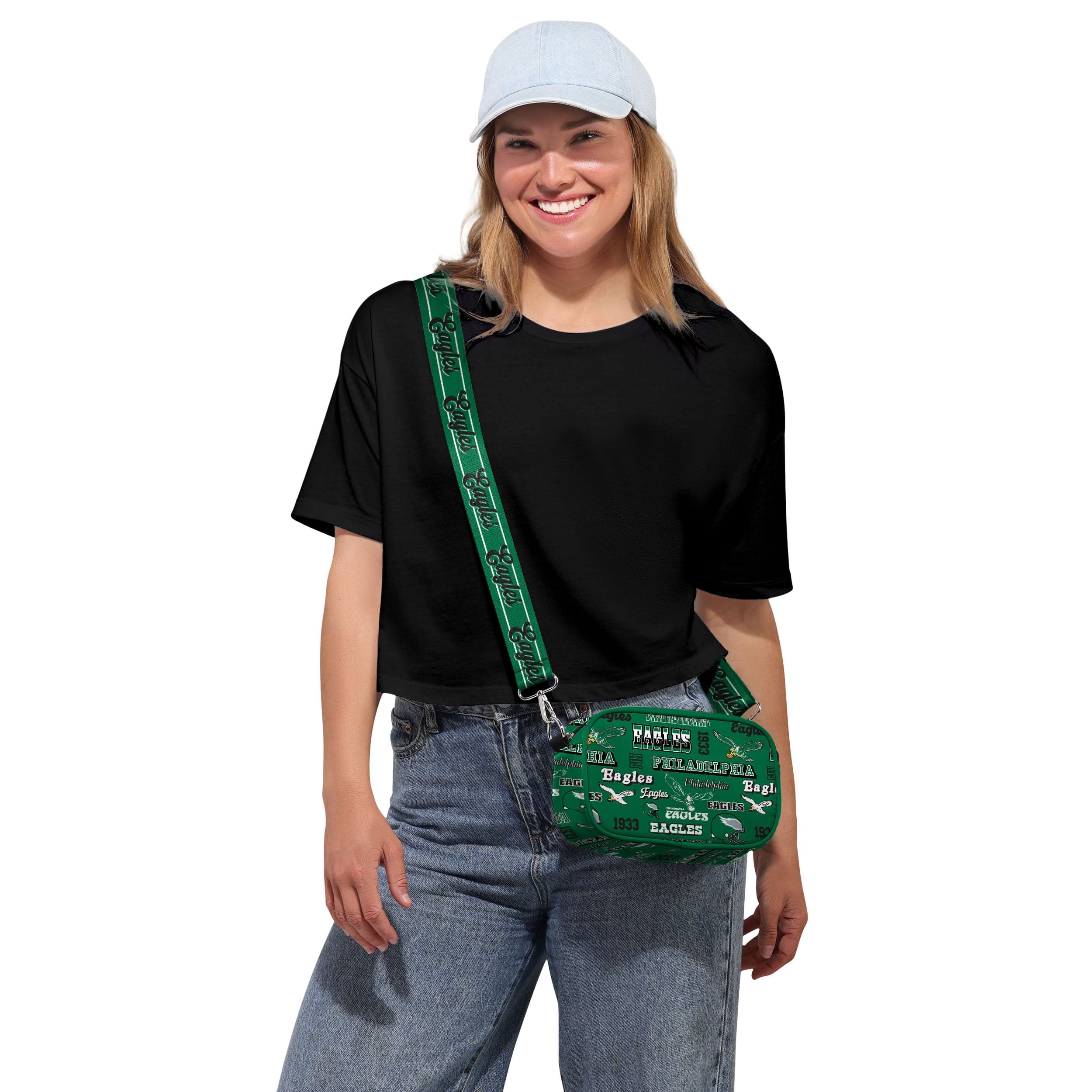 Philadelphia Eagles NFL Kelly Green Repeat Retro Print Nylon Crossbody Bag - Image 2