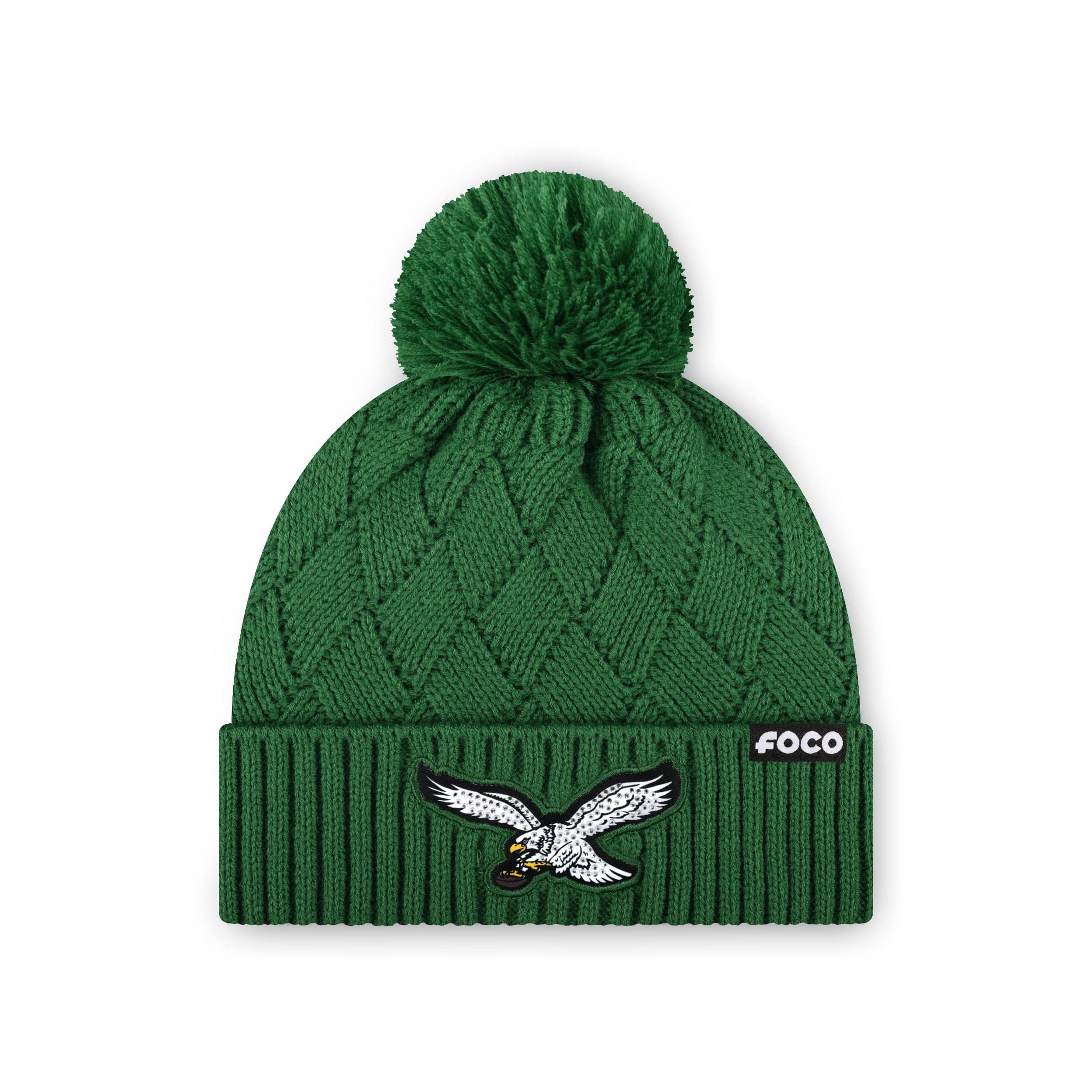 Philadelphia Eagles NFL Kelly Green Rhinestone Primary Logo Criss Cross Beanie