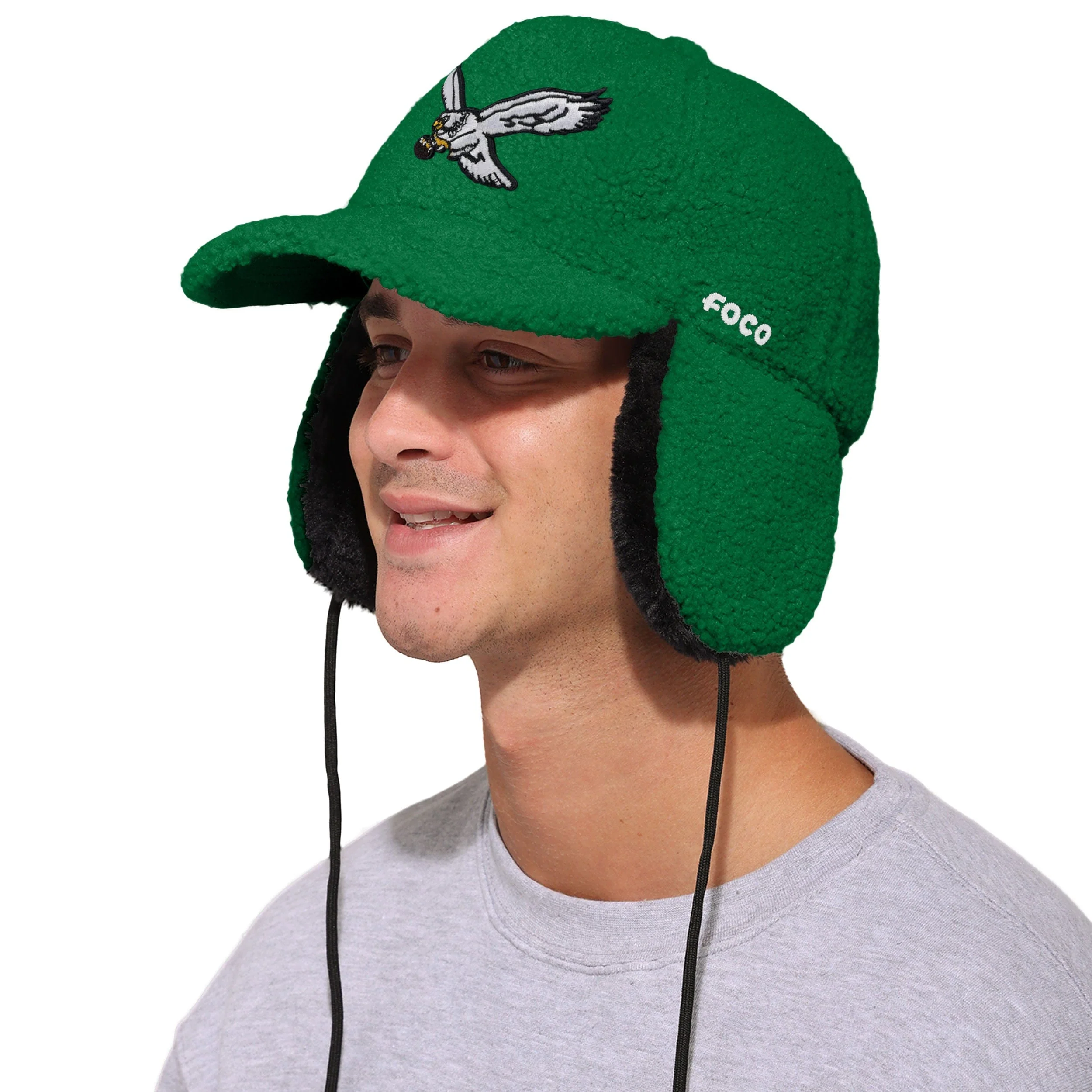 Philadelphia Eagles NFL Kelly Green Sherpa Trapper Cap - Image 2
