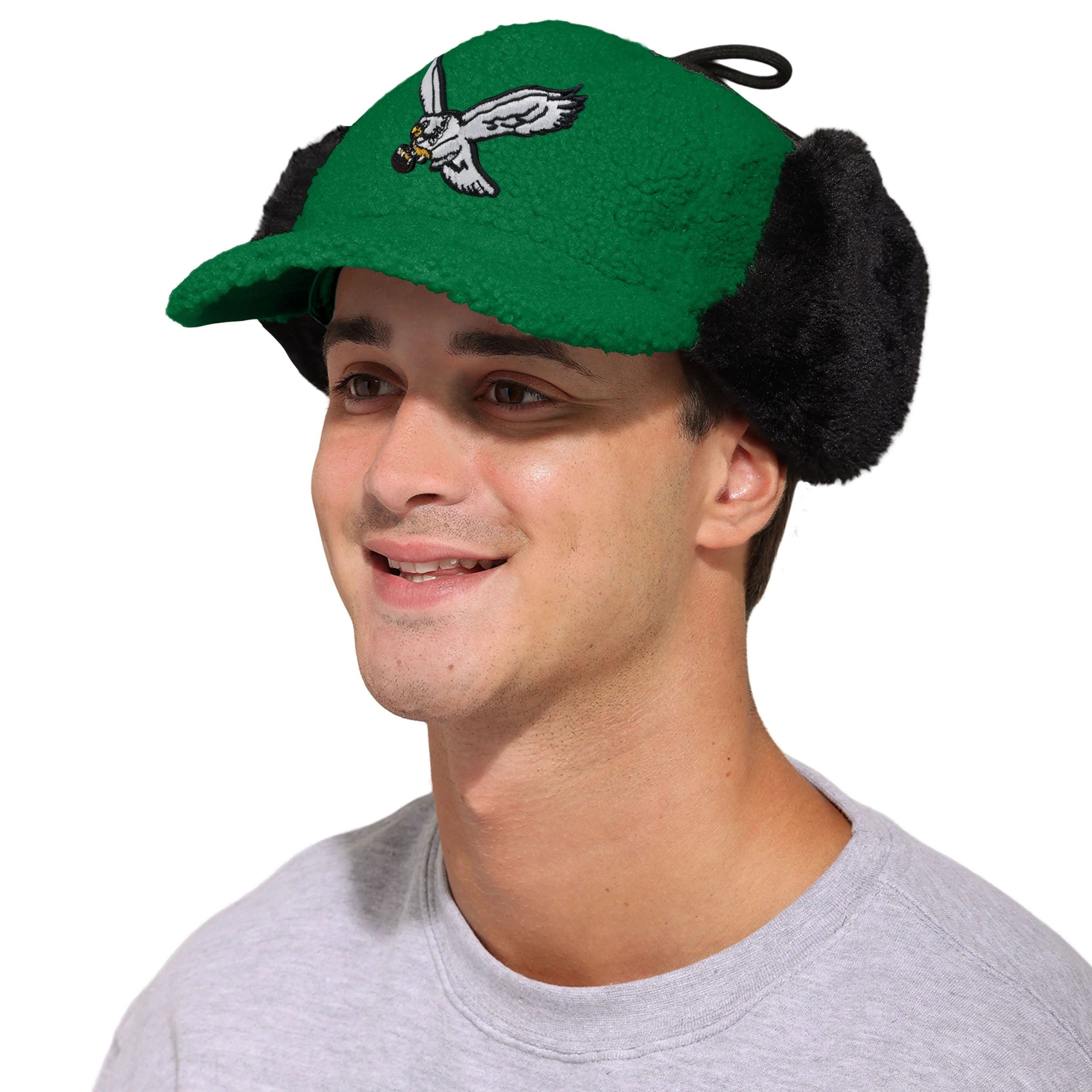 Philadelphia Eagles NFL Kelly Green Sherpa Trapper Cap - Image 3