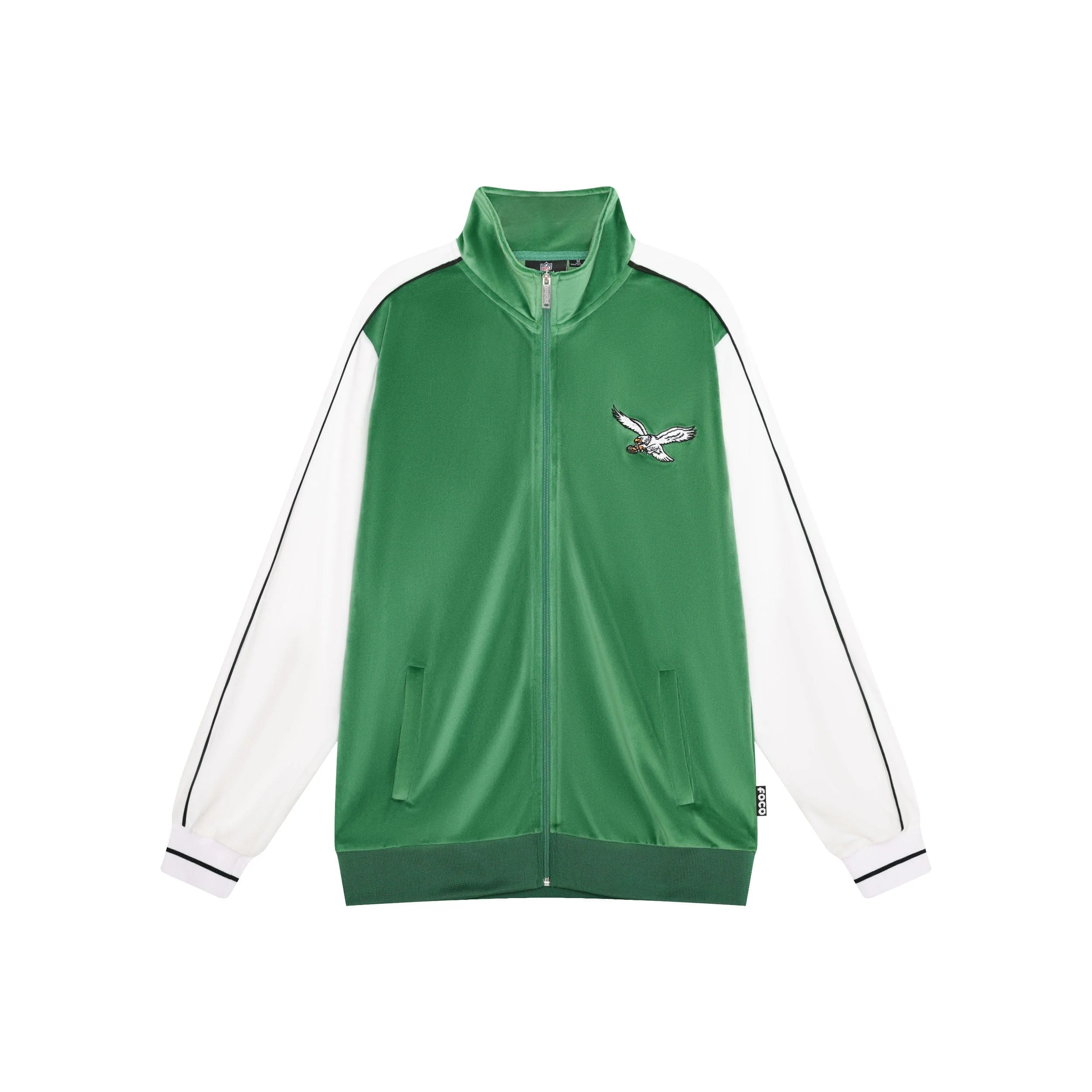 Philadelphia Eagles NFL Kelly Green Two Tone Velour Zip Up Top - Image 6