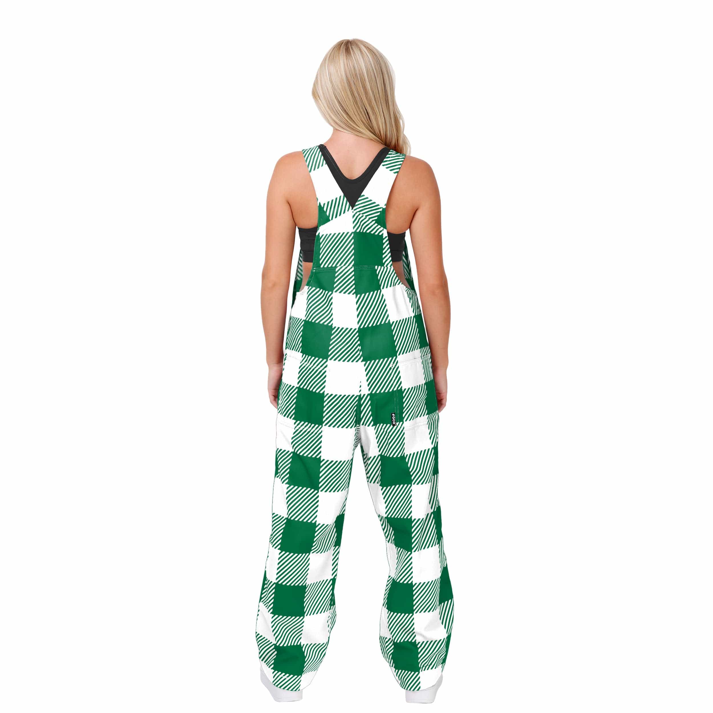 Philadelphia Eagles NFL Kelly Green Womens Plaid Bib Overalls - Image 2