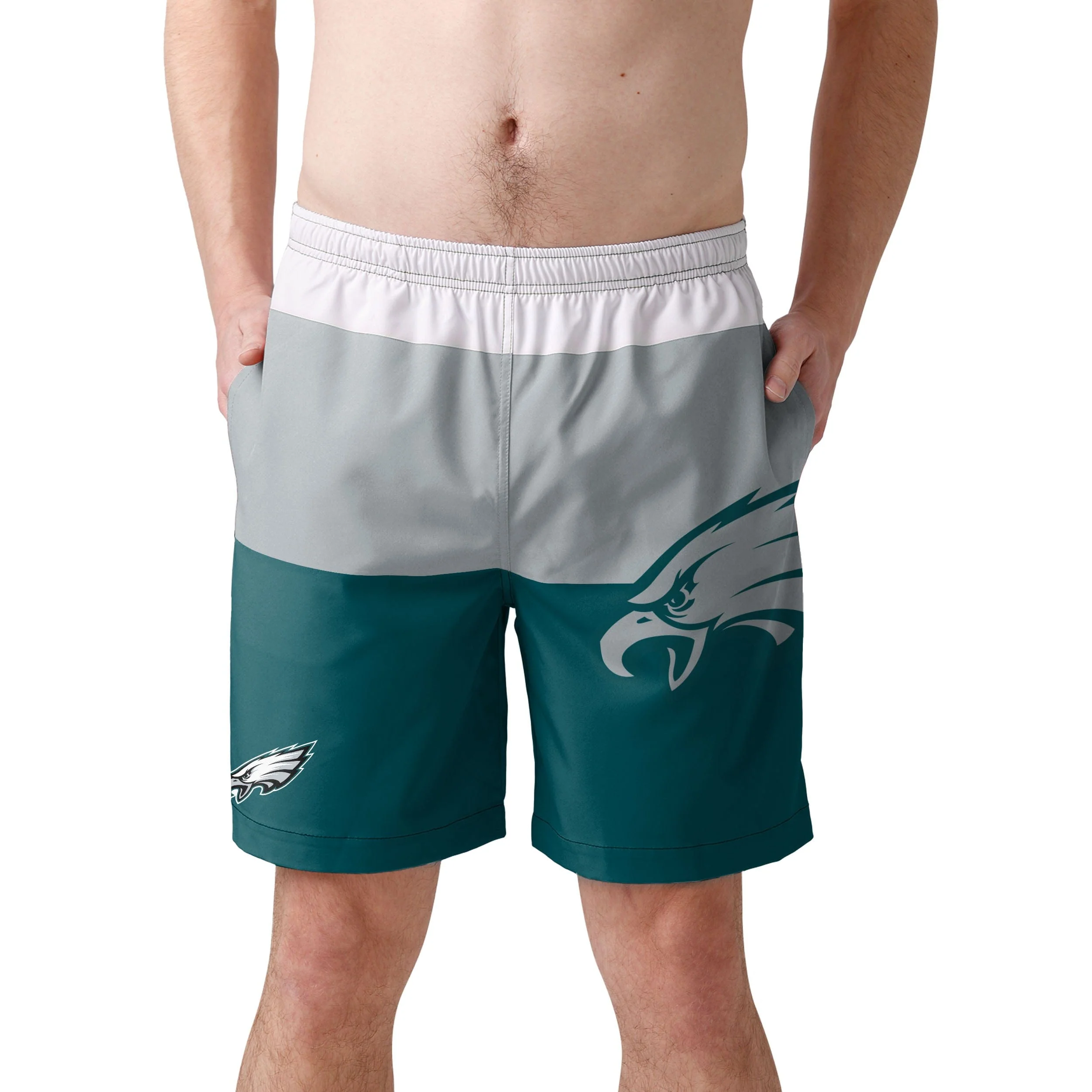 Philadelphia Eagles NFL Mens 3 Stripe Big Logo Swimming Trunks - Image 2