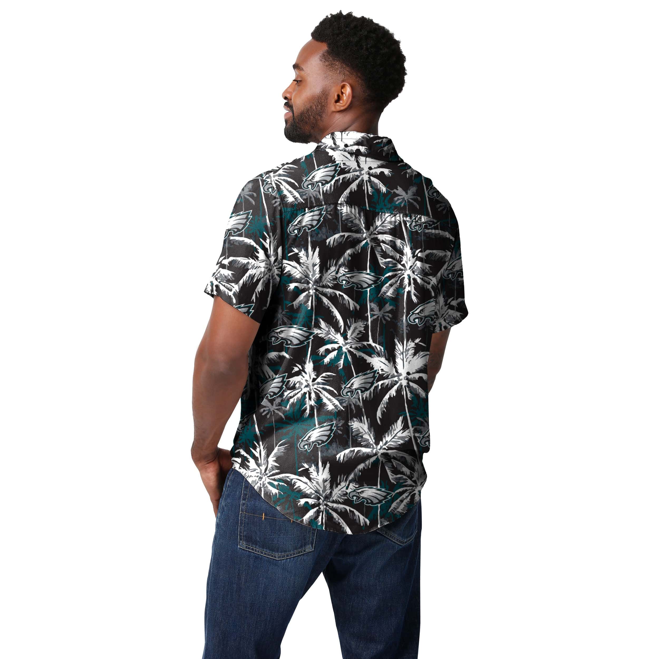 Philadelphia Eagles NFL Mens Black Floral Button Up Shirt - Image 3