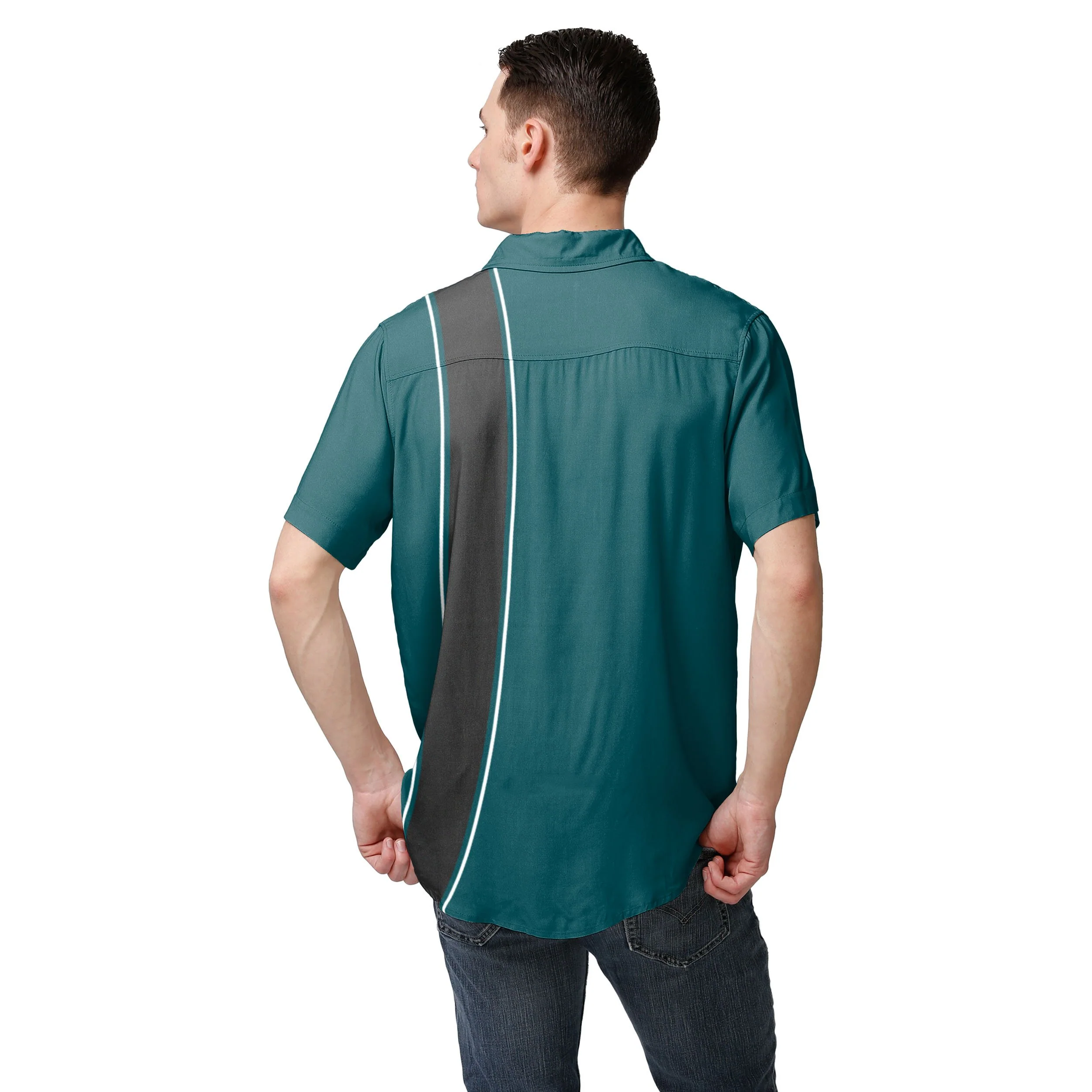 Philadelphia Eagles NFL Mens Bowling Stripe Button Up Shirt - Image 3