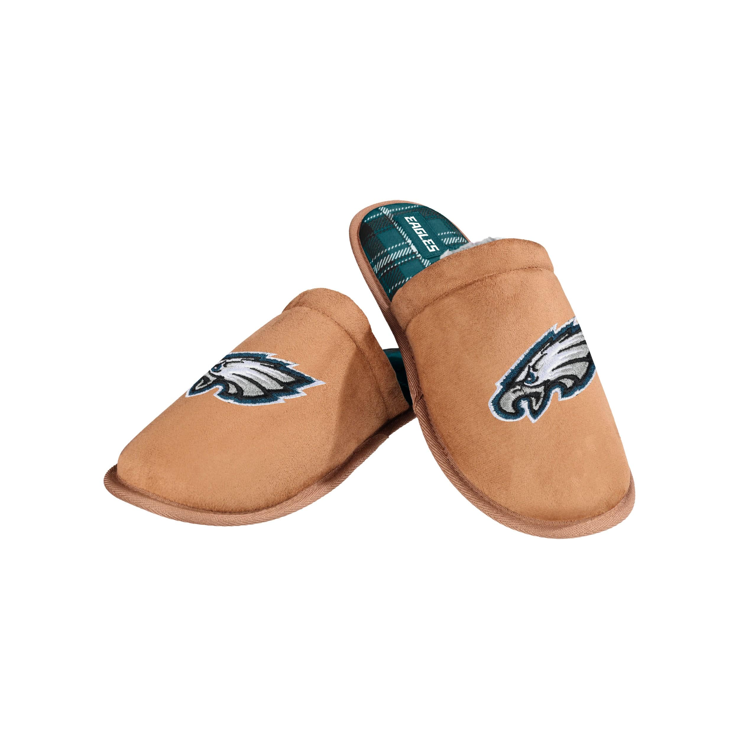 Philadelphia Eagles NFL Mens Flannel Lined Brown Suede Scuff Slipper - Image 3