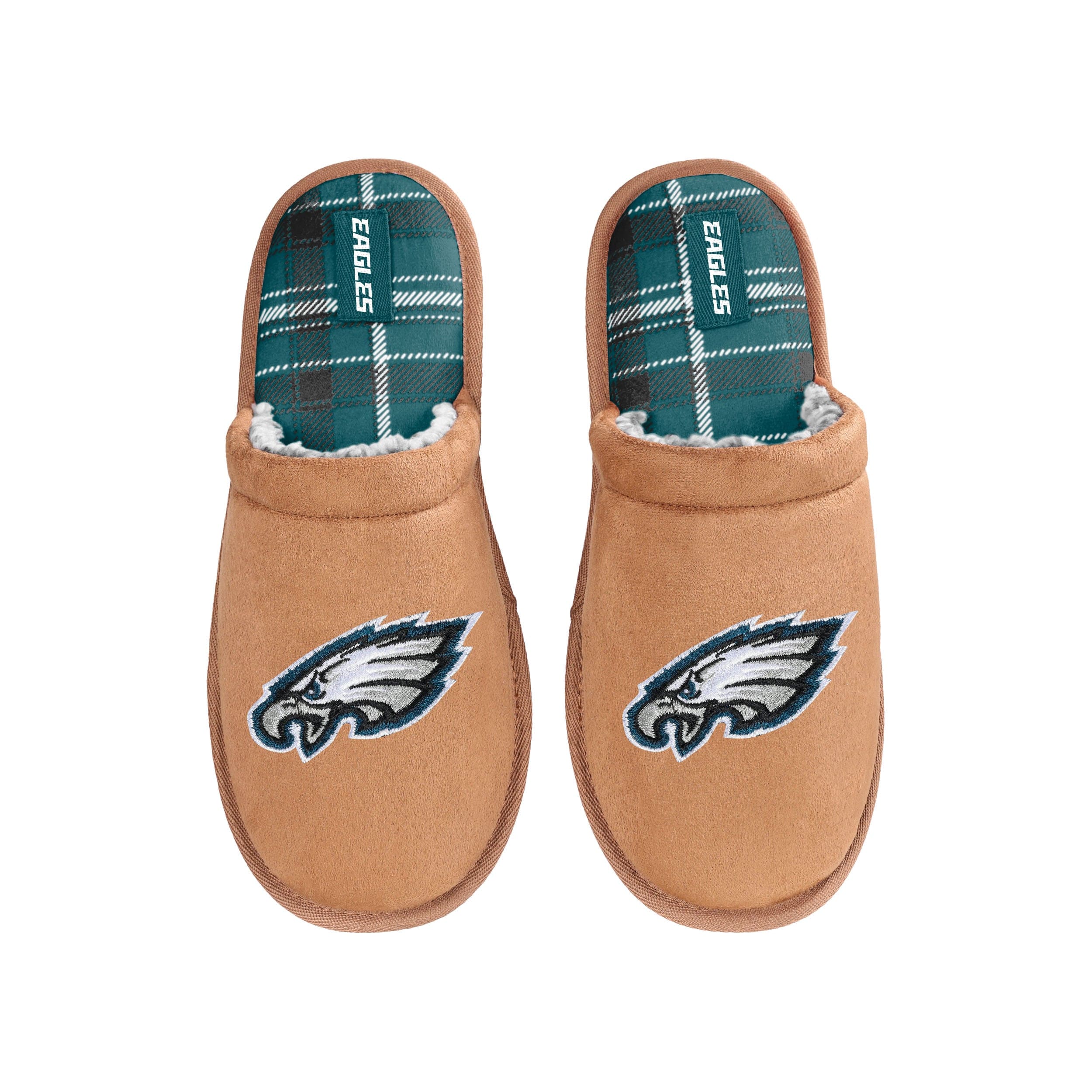 Philadelphia Eagles NFL Mens Flannel Lined Brown Suede Scuff Slipper - Image 4