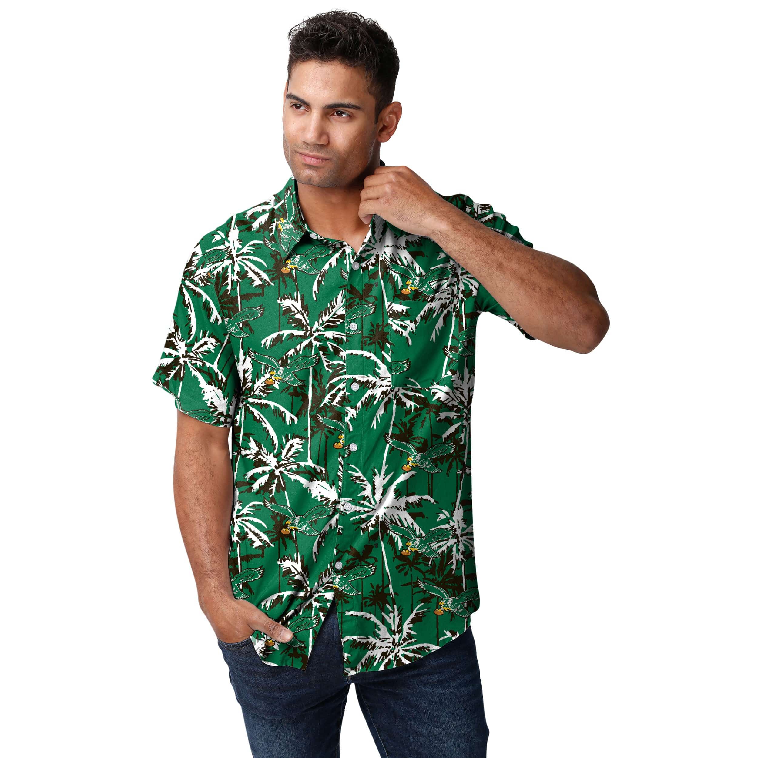 Philadelphia Eagles NFL Mens Kelly Green Floral Button Up Shirt - Image 2