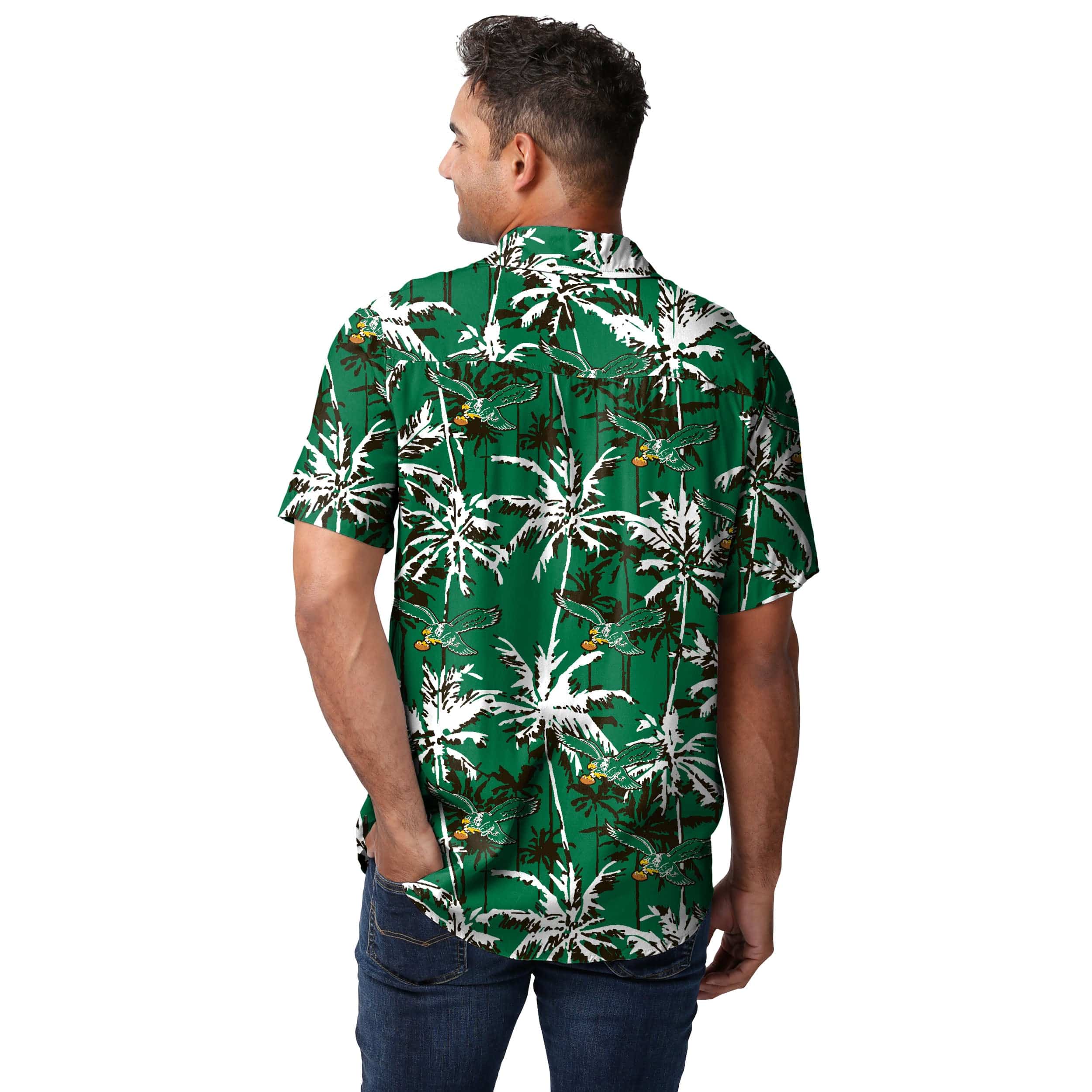 Philadelphia Eagles NFL Mens Kelly Green Floral Button Up Shirt - Image 3