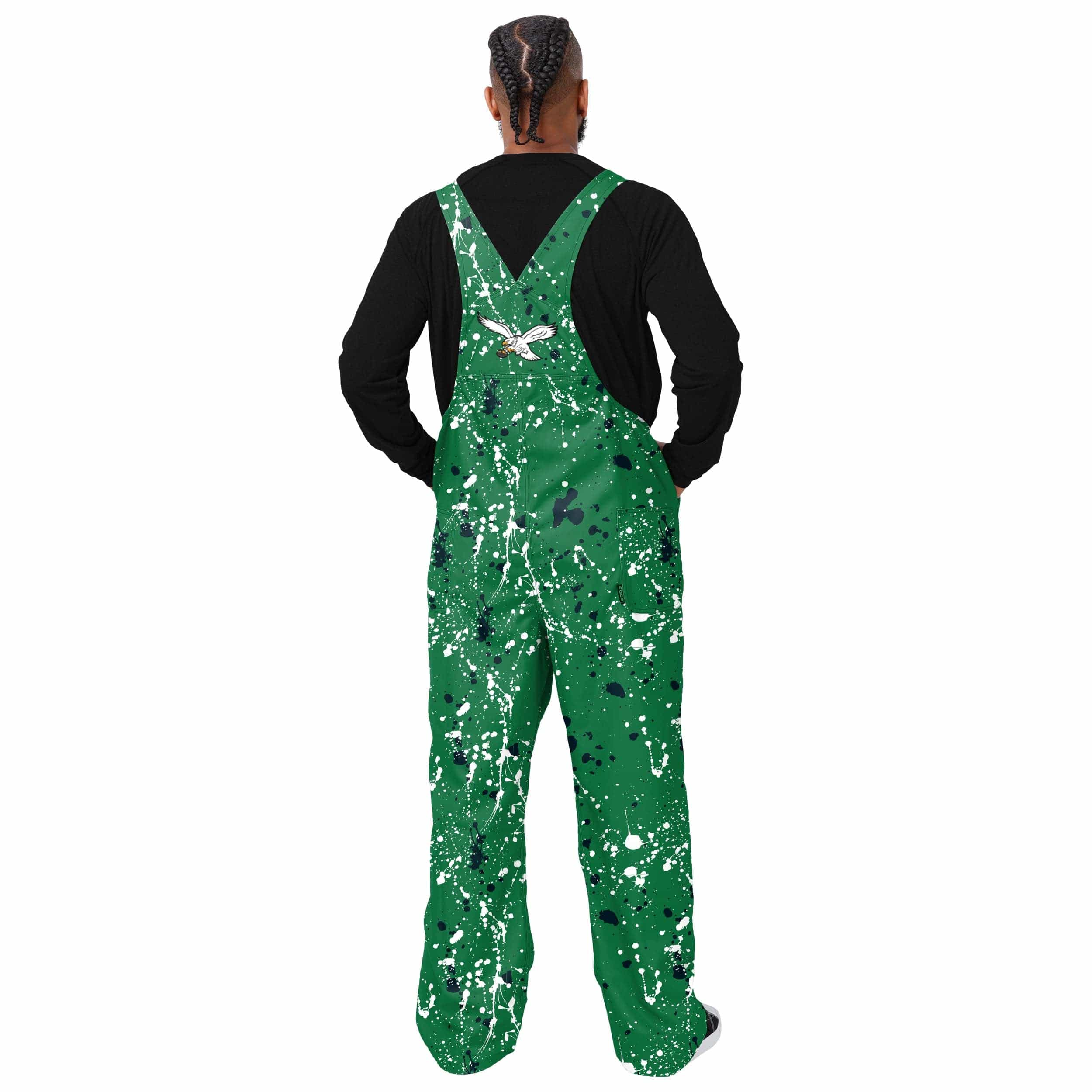 Philadelphia Eagles NFL Mens Kelly Green Paint Splatter Bib Overalls - Image 2