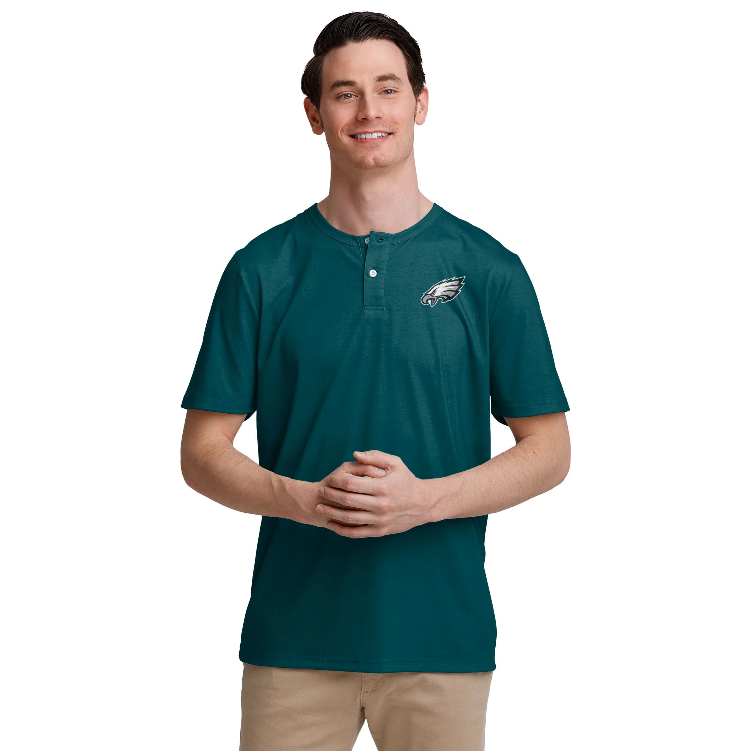 Philadelphia Eagles NFL Mens Solid Team Logo Short Sleeve Henley - Image 2