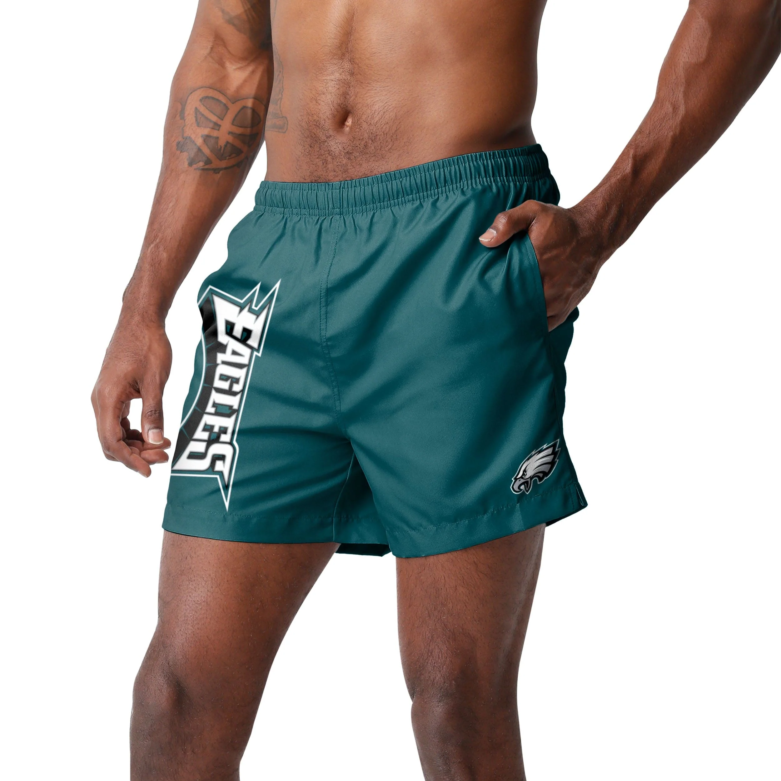 Philadelphia Eagles NFL Mens Solid Wordmark 5.5" Swimming Trunks - Image 2