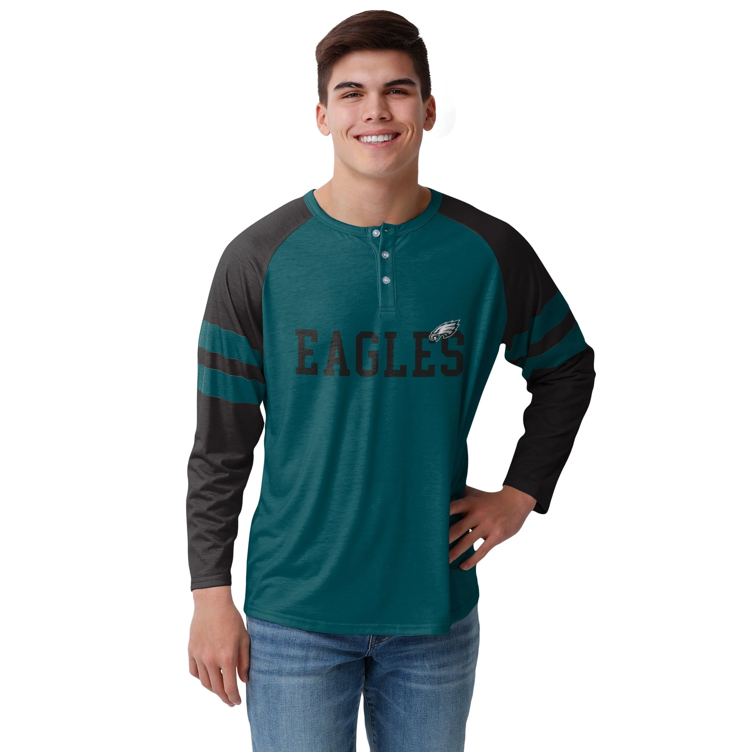 Philadelphia Eagles NFL Mens Team Stripe Wordmark Long Sleeve Henley - Image 2