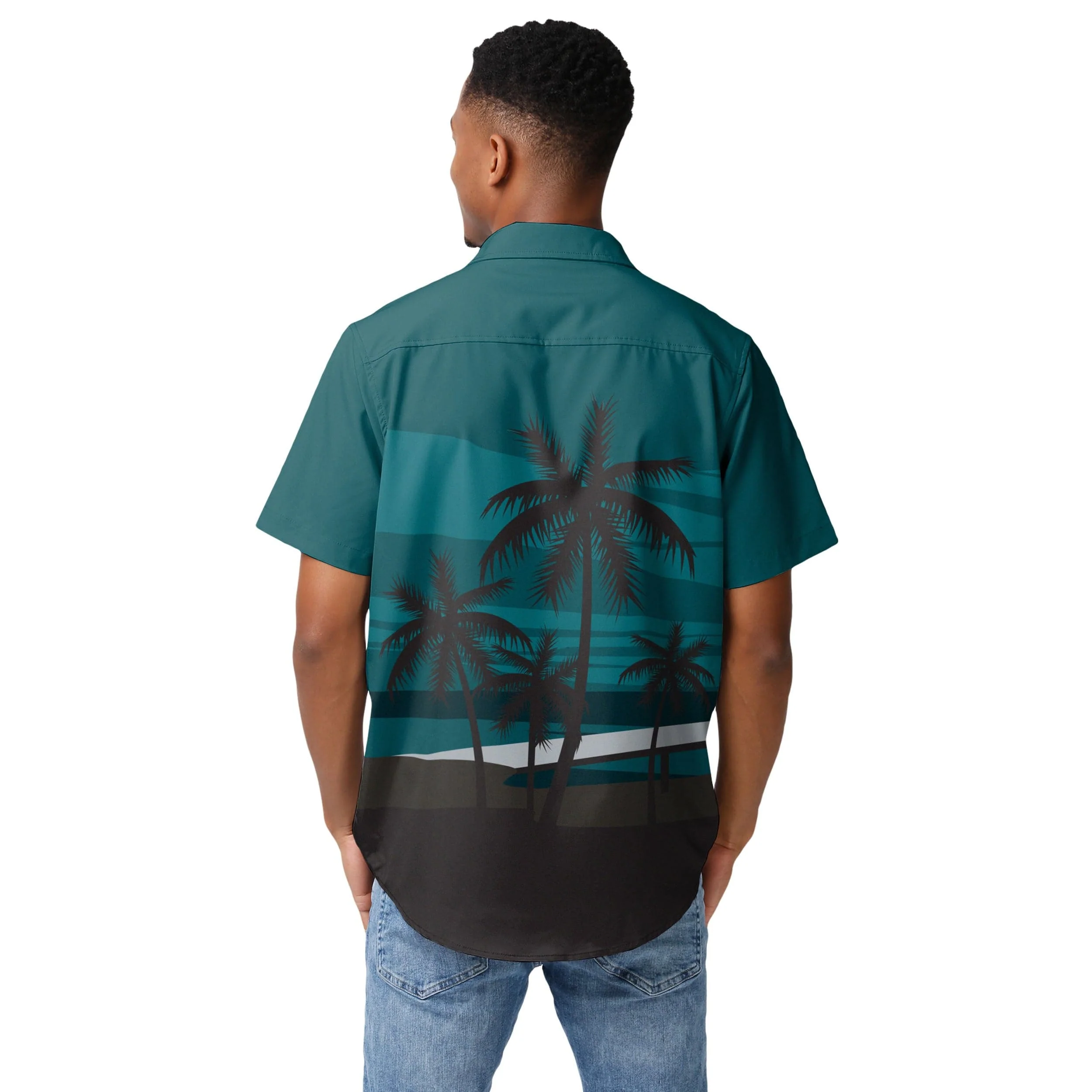 Philadelphia Eagles NFL Mens Tropical Sunset Button Up Shirt - Image 3