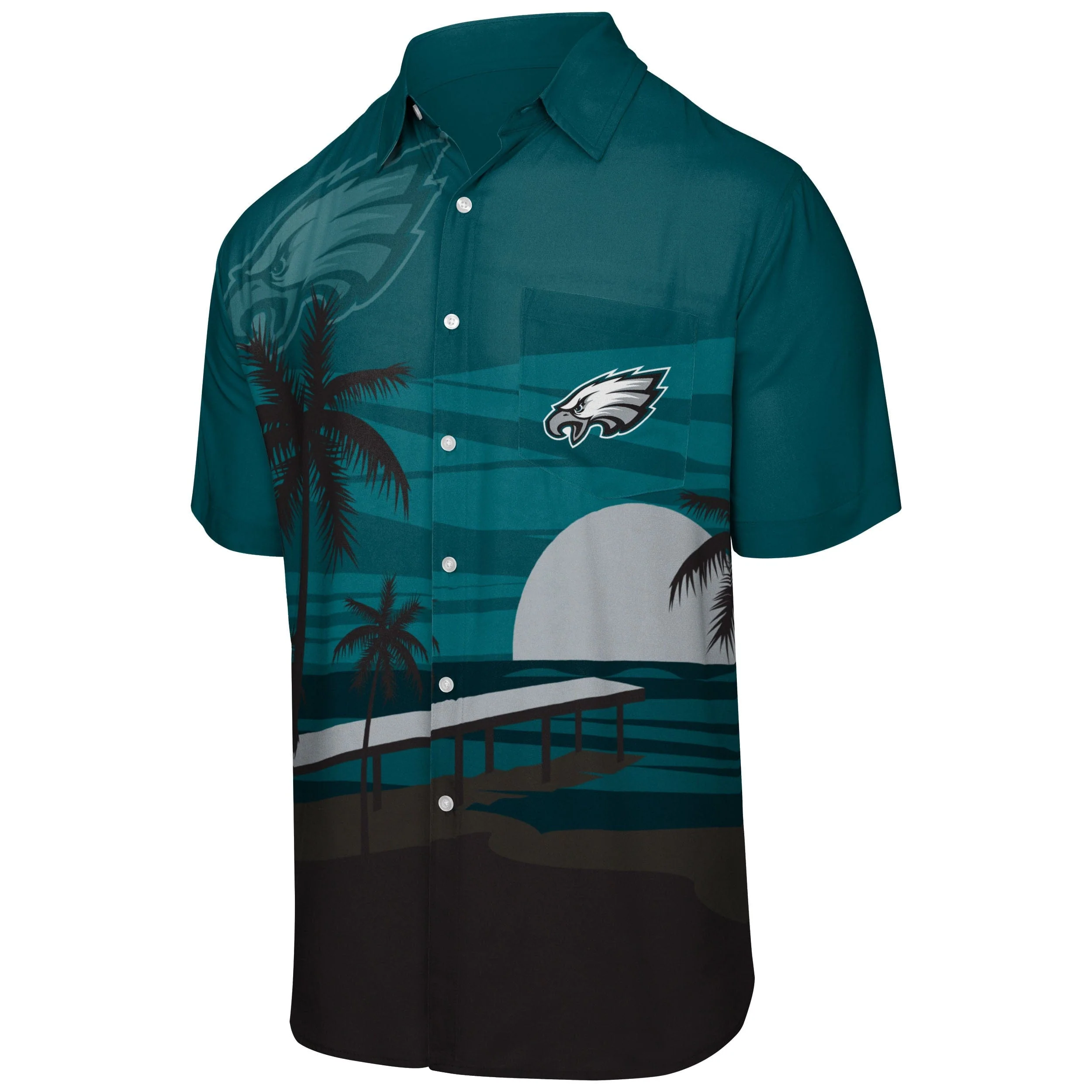 Philadelphia Eagles NFL Mens Tropical Sunset Button Up Shirt - Image 4