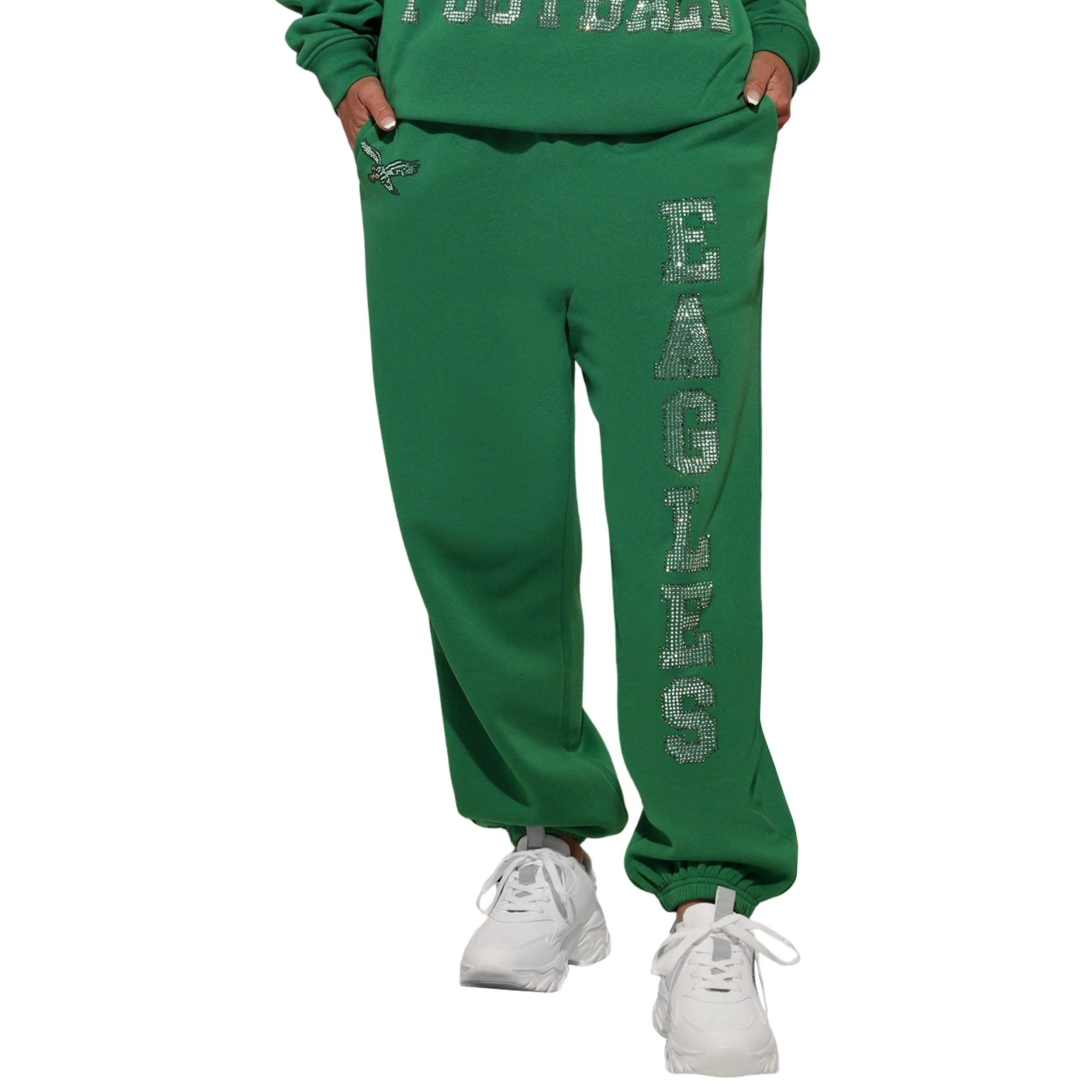 Philadelphia Eagles NFL Retro Womens Big Wordmark Rhinestone Sweatpants