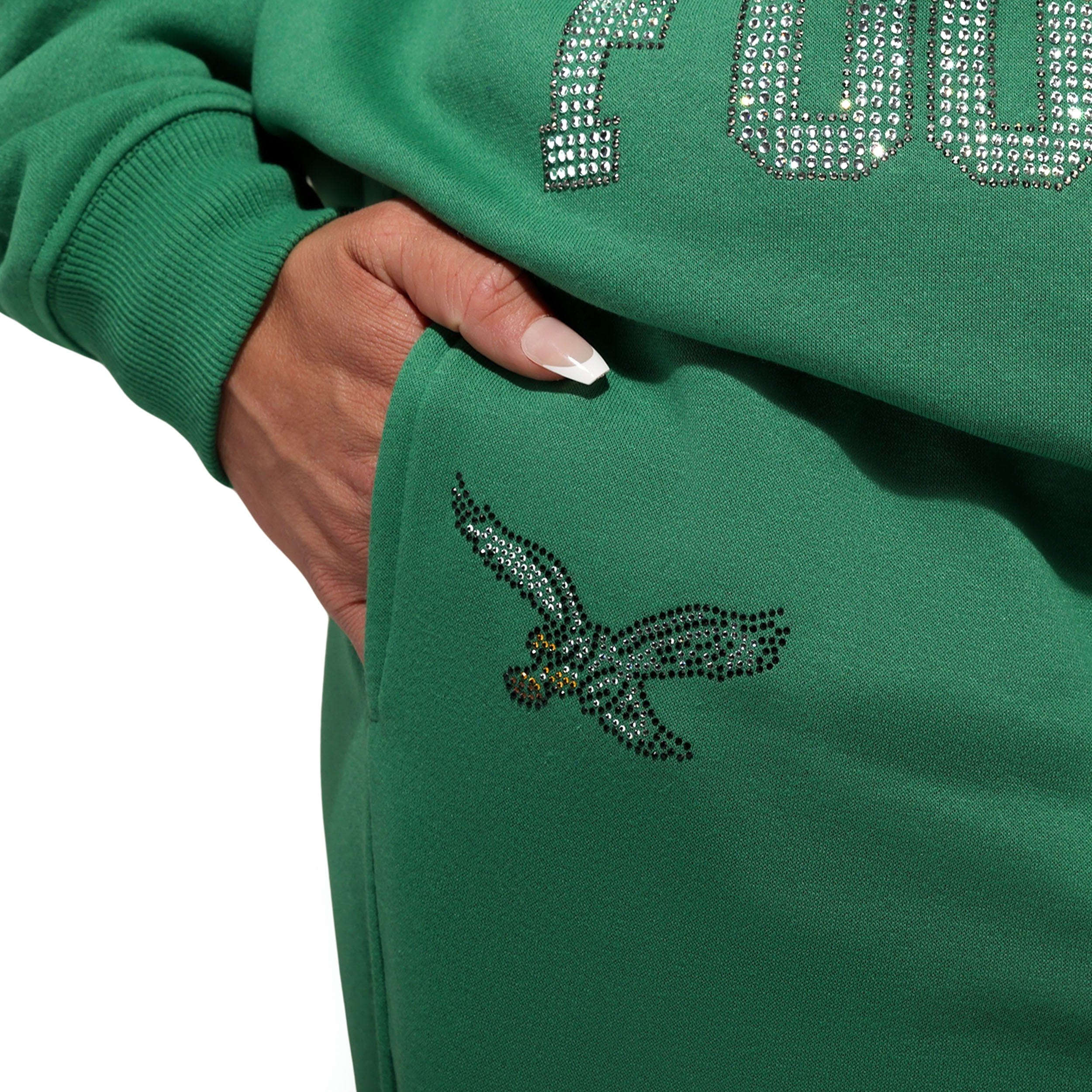Philadelphia Eagles NFL Retro Womens Big Wordmark Rhinestone Sweatpants - Image 3