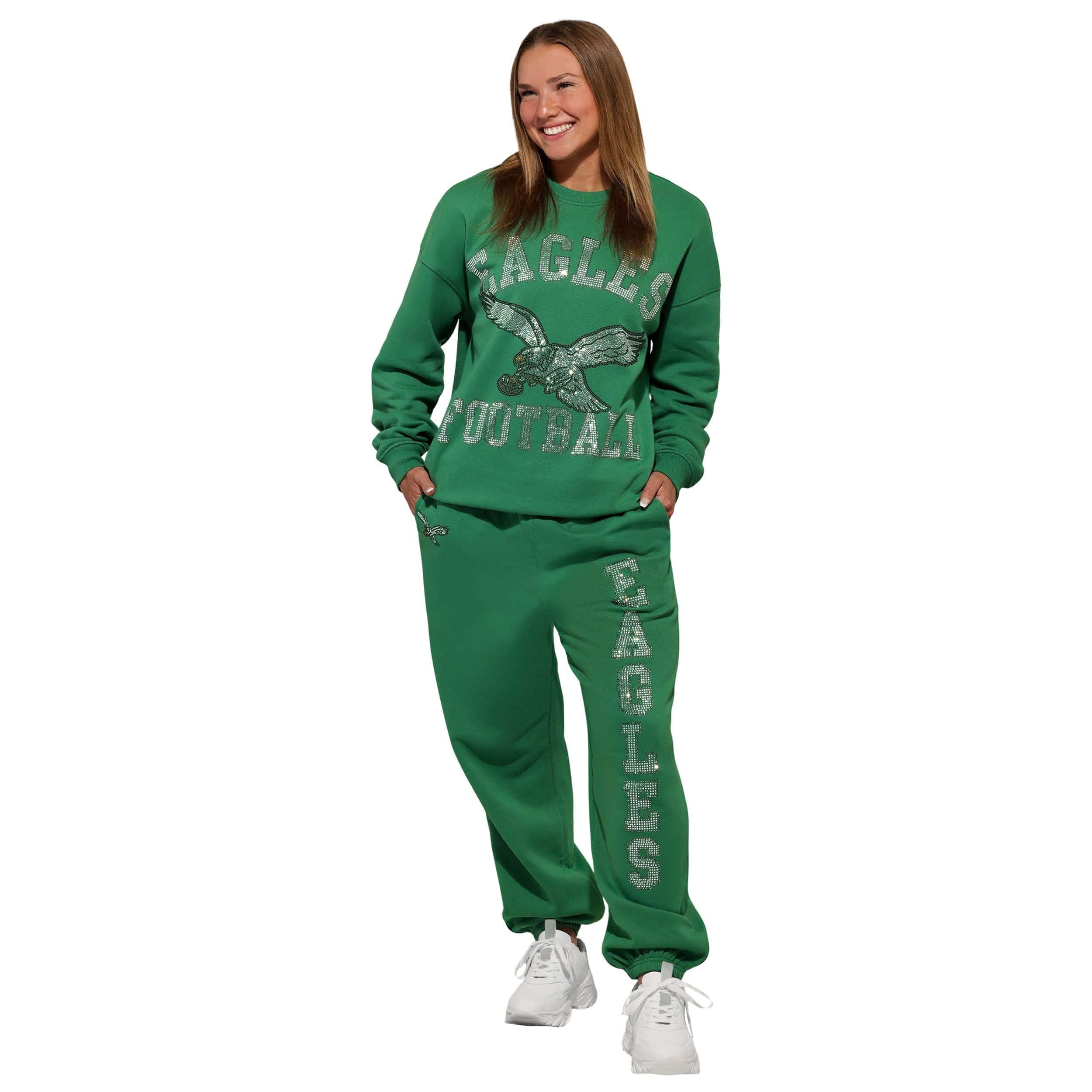 Philadelphia Eagles NFL Retro Womens Big Wordmark Rhinestone Sweatpants - Image 5