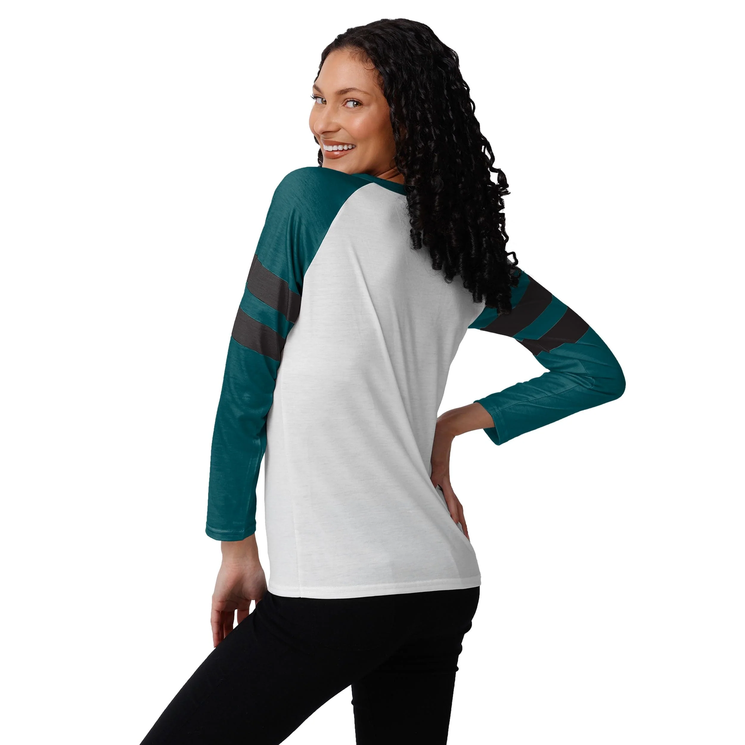 Philadelphia Eagles NFL Womens Big Logo Long Sleeve Henley - Image 2
