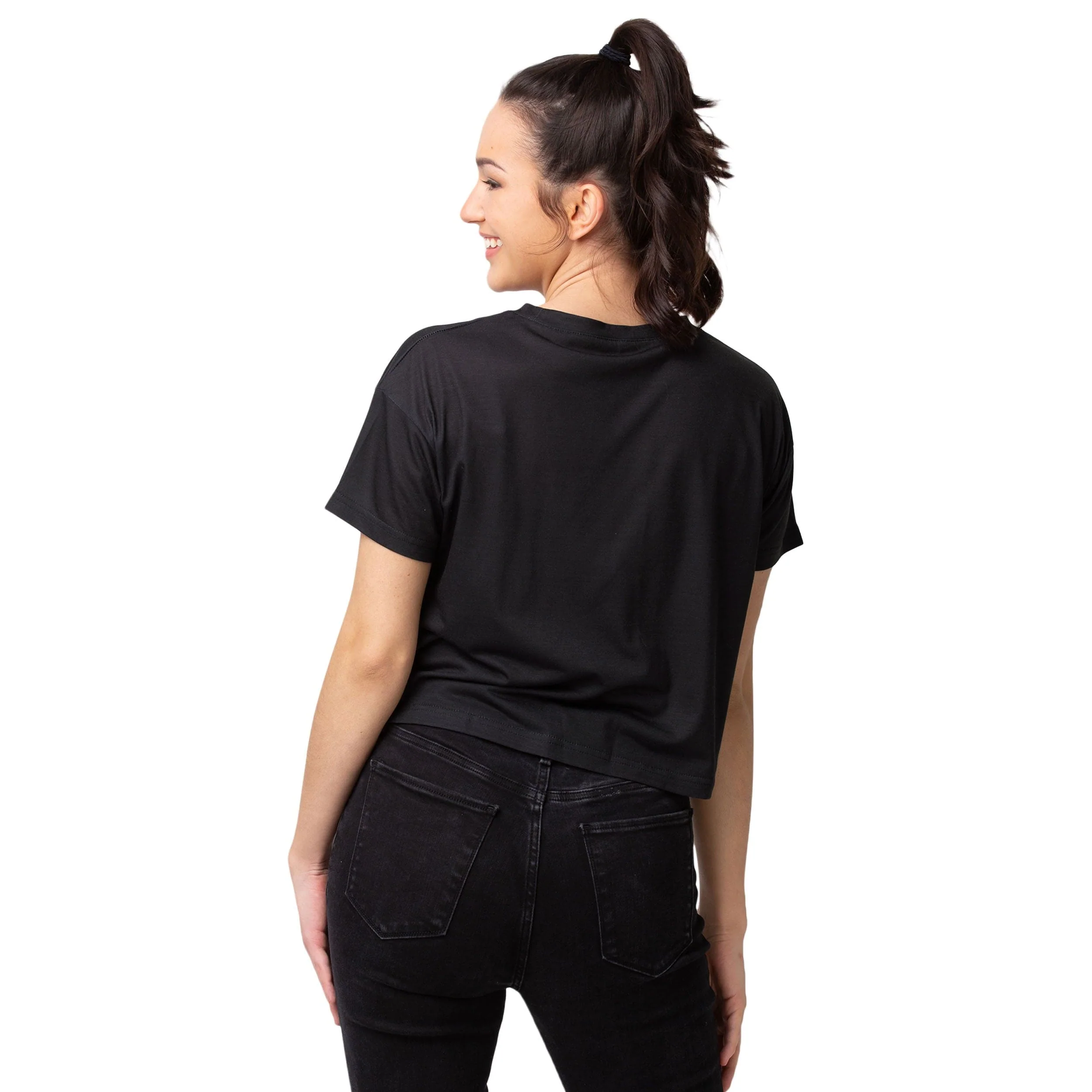 Philadelphia Eagles NFL Womens Black Big Logo Crop Top - Image 2