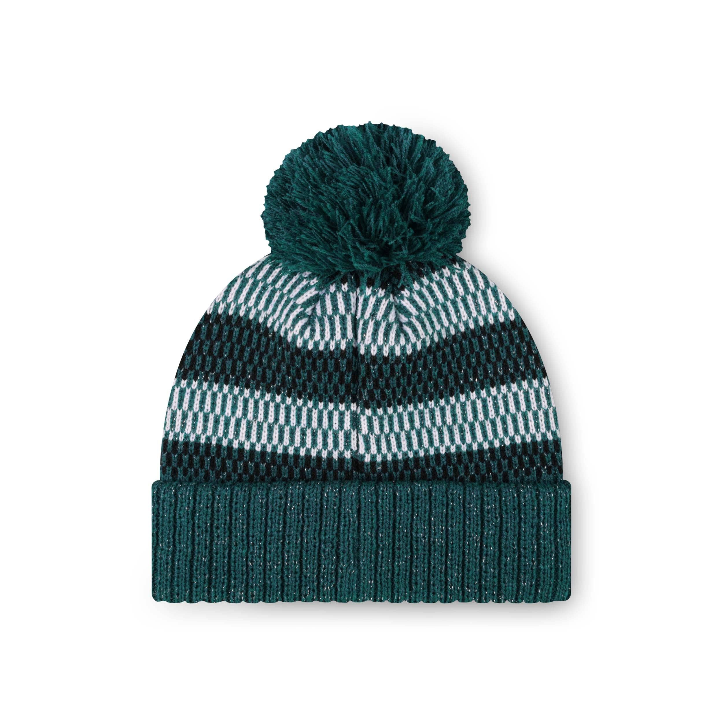 Philadelphia Eagles NFL Womens Cozy Knit Metallic Thread Pom Beanie - Image 2