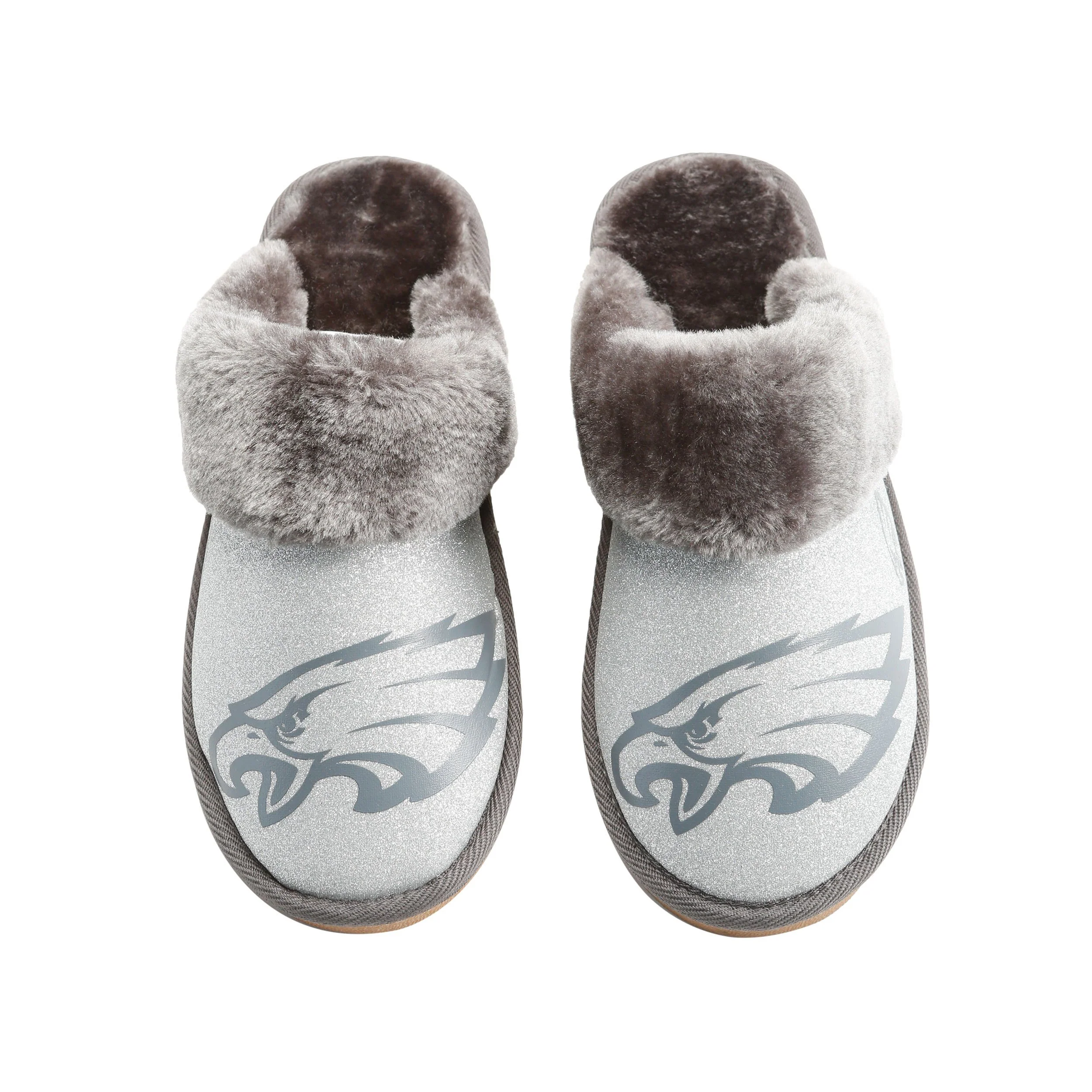 Philadelphia Eagles NFL Womens Glitter Open Back Fur Moccasin Slippers - Image 2