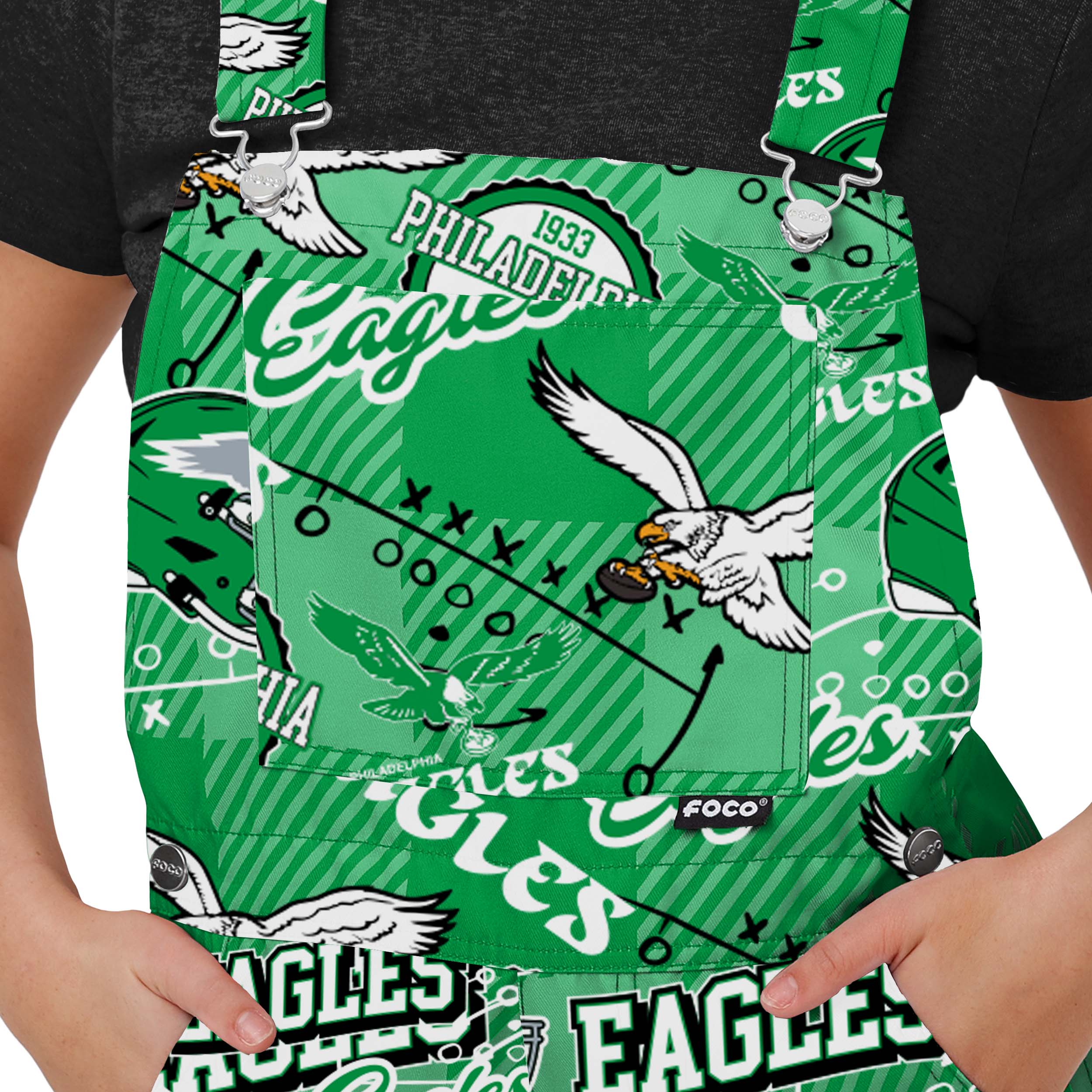 Philadelphia Eagles NFL Womens Historic Print Bib Overalls - Image 4