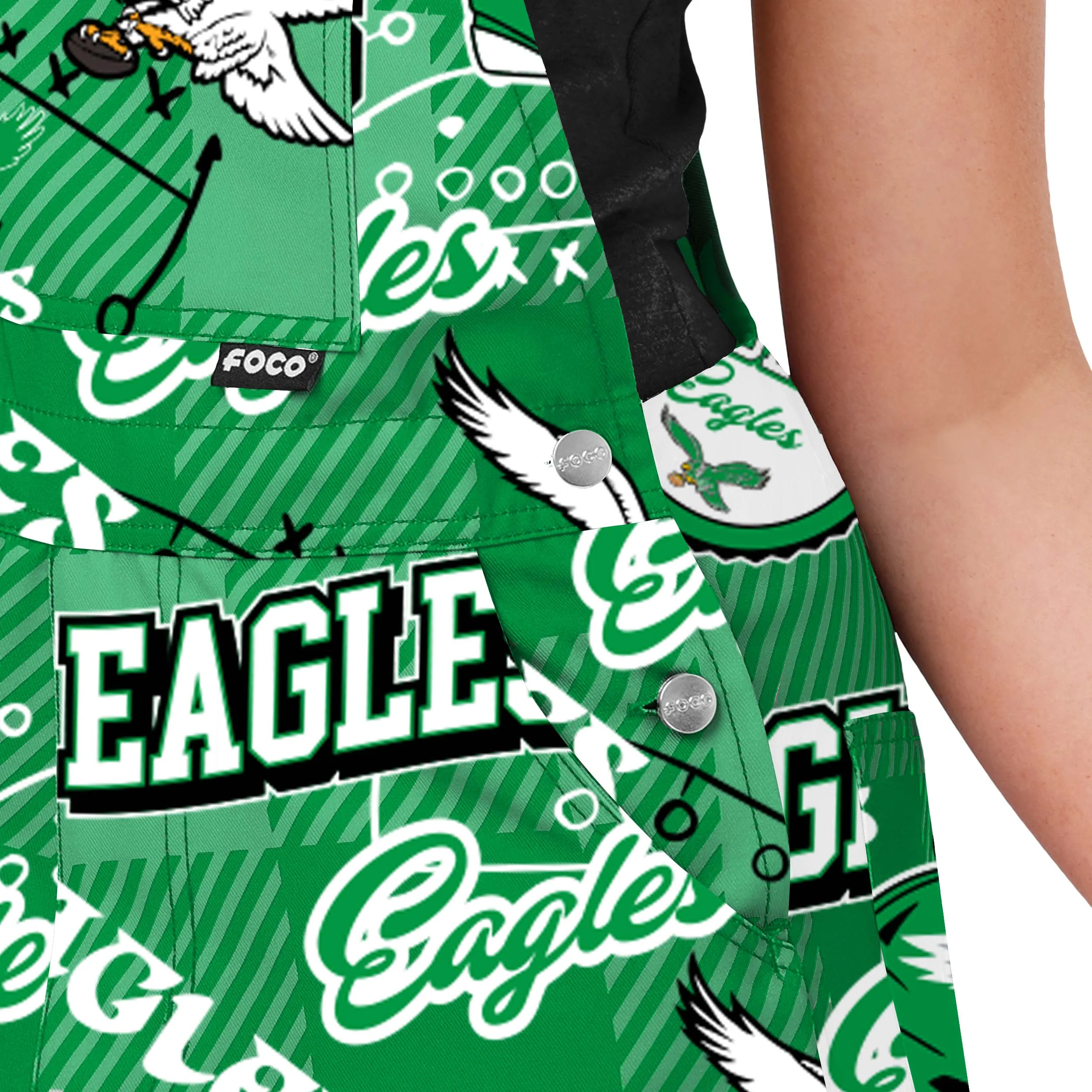 Philadelphia Eagles NFL Womens Historic Print Bib Overalls - Image 5