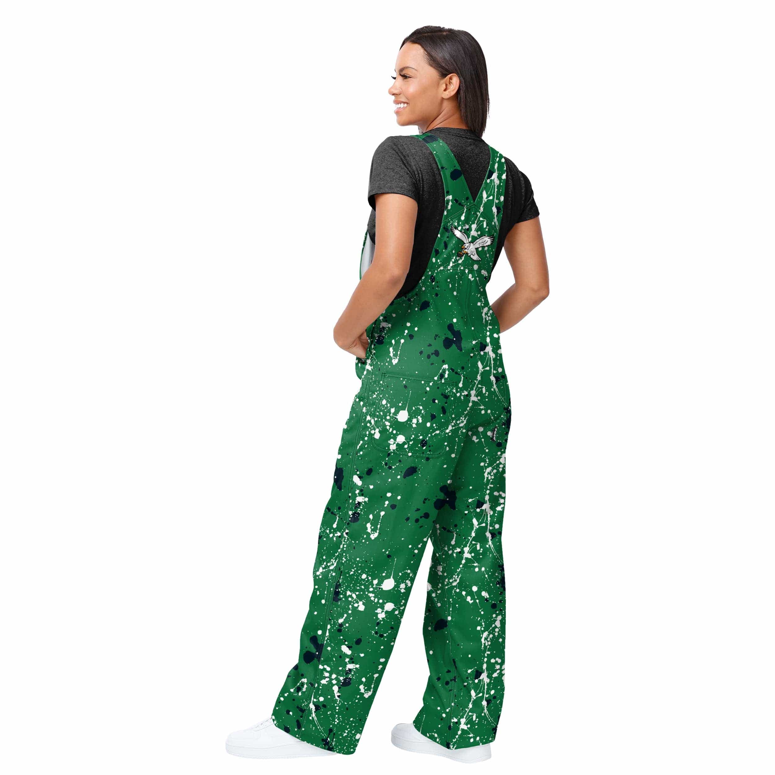 Philadelphia Eagles NFL Womens Kelly Green Paint Splatter Bib Overalls - Image 2