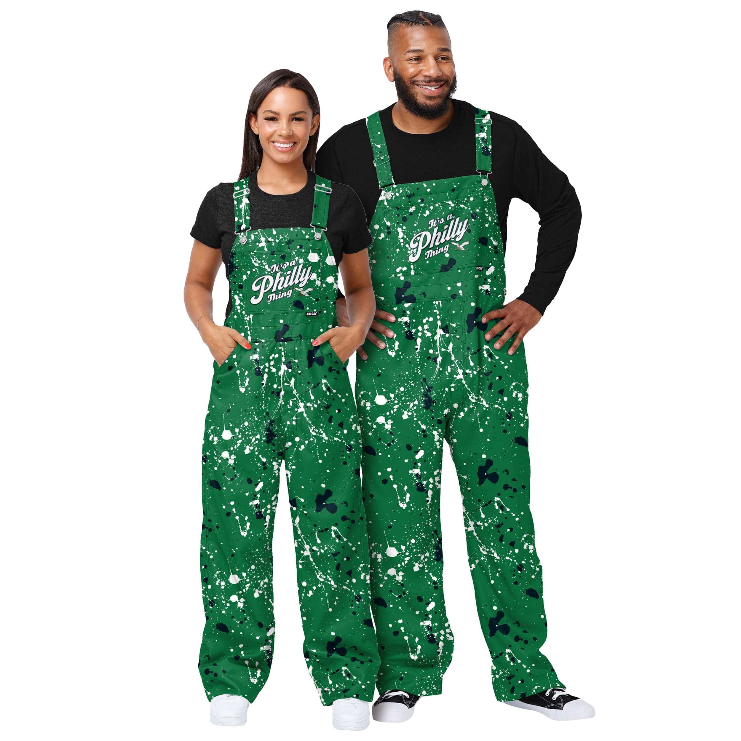 Philadelphia Eagles NFL Womens Kelly Green Paint Splatter Bib Overalls - Image 3