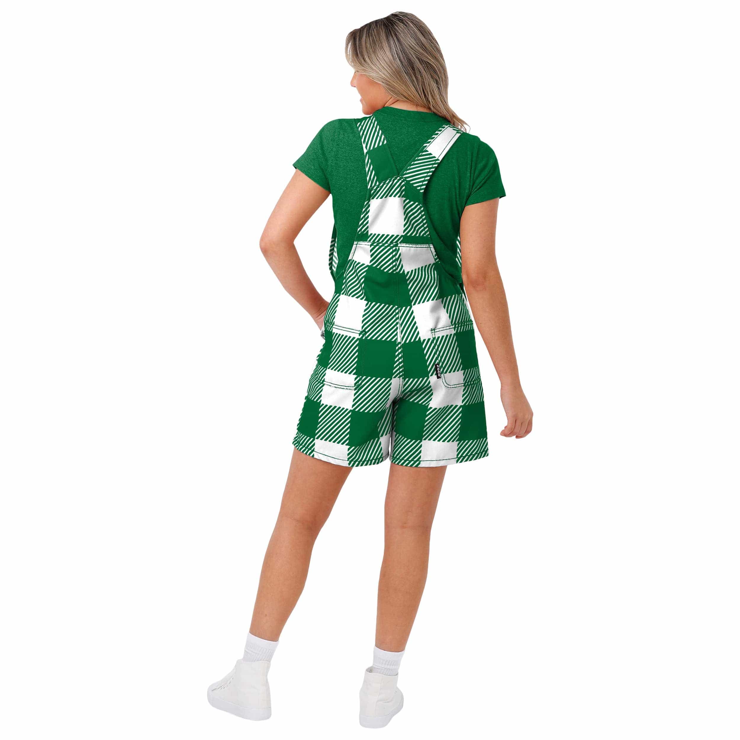 Philadelphia Eagles NFL Womens Kelly Green Plaid Bib Shortalls - Image 2