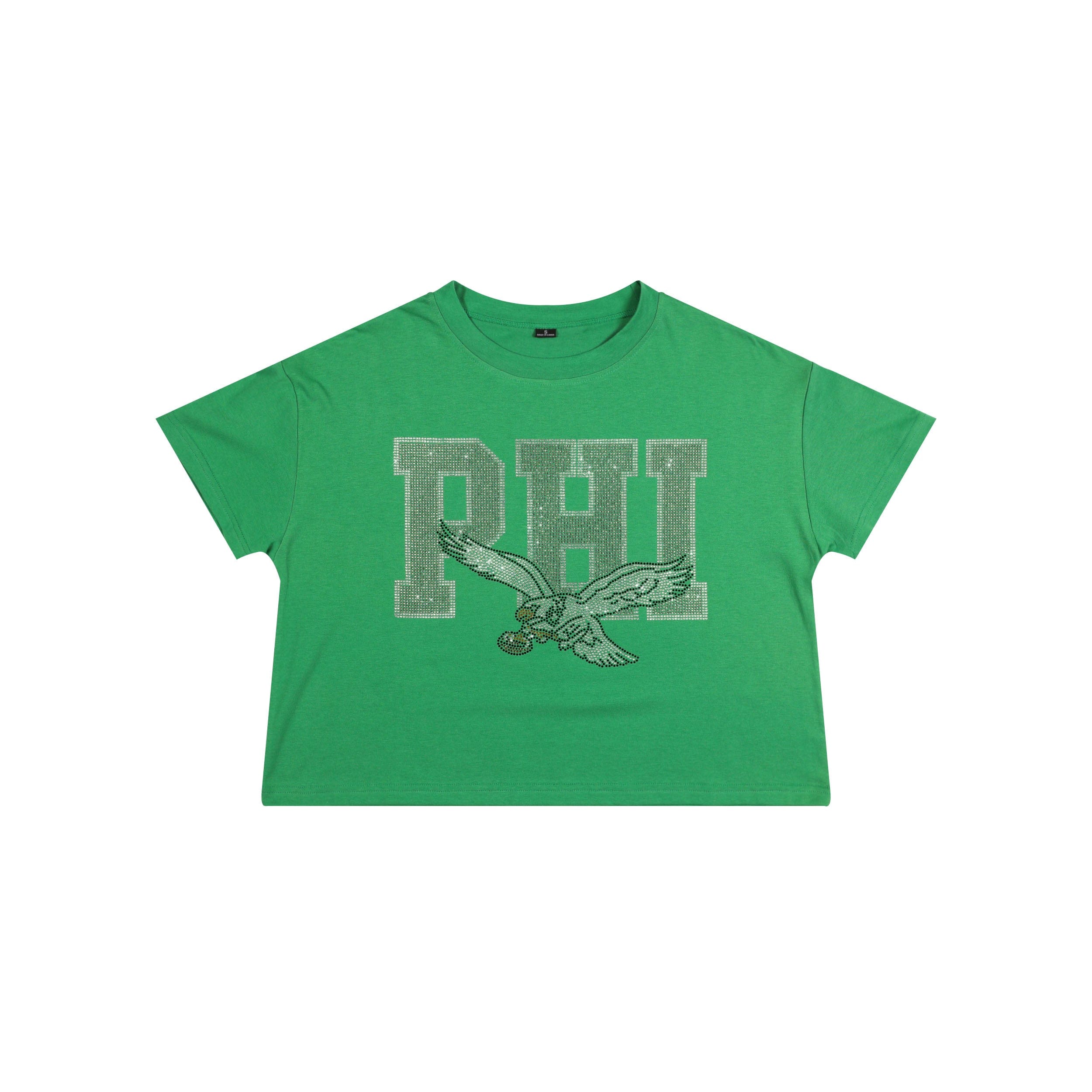 Philadelphia Eagles NFL Womens Kelly Green Rhinestone Logo Crop Top - Image 4
