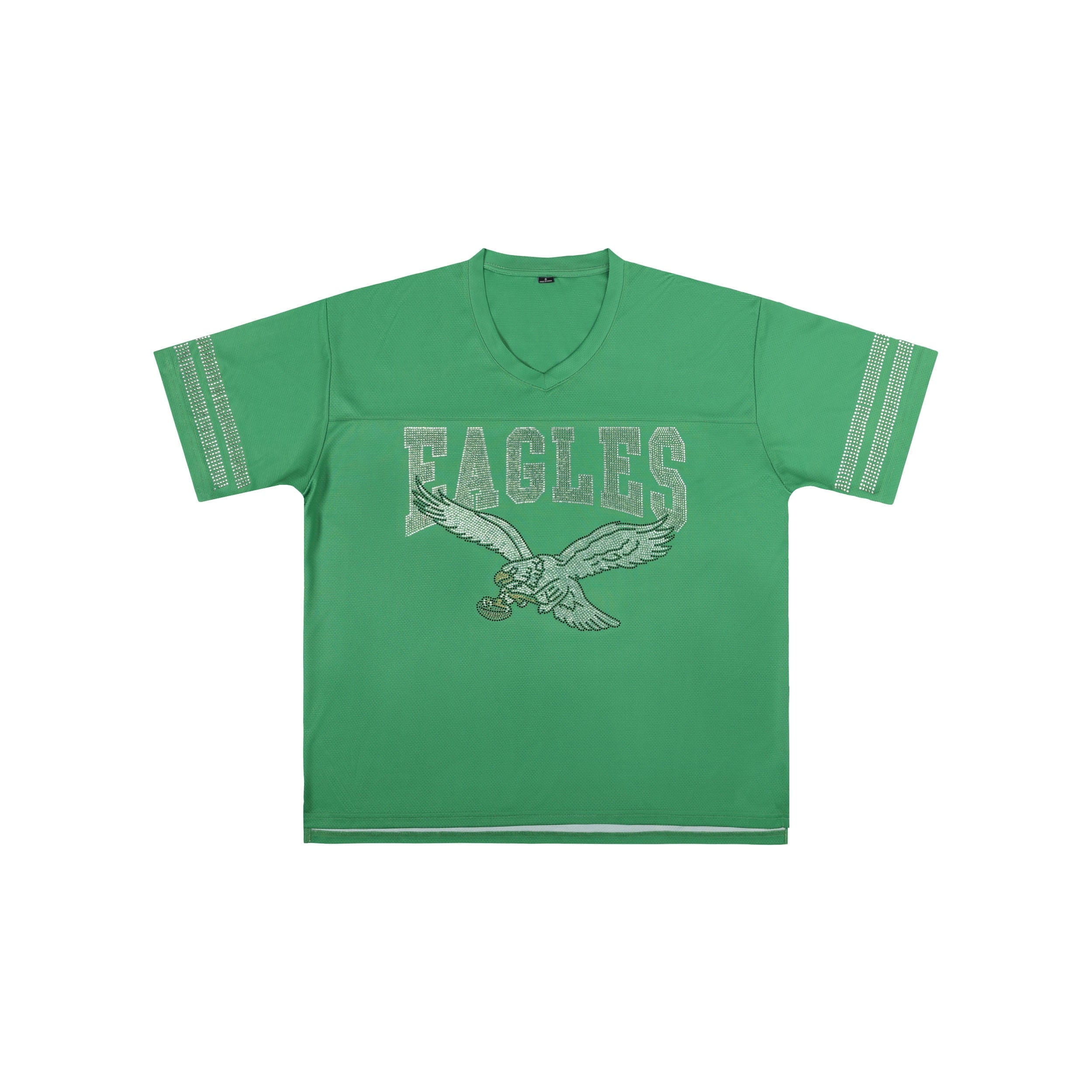 Philadelphia Eagles NFL Womens Kelly Green Rhinestone Logo Oversized V-Neck Mesh T-Shirt - Image 3