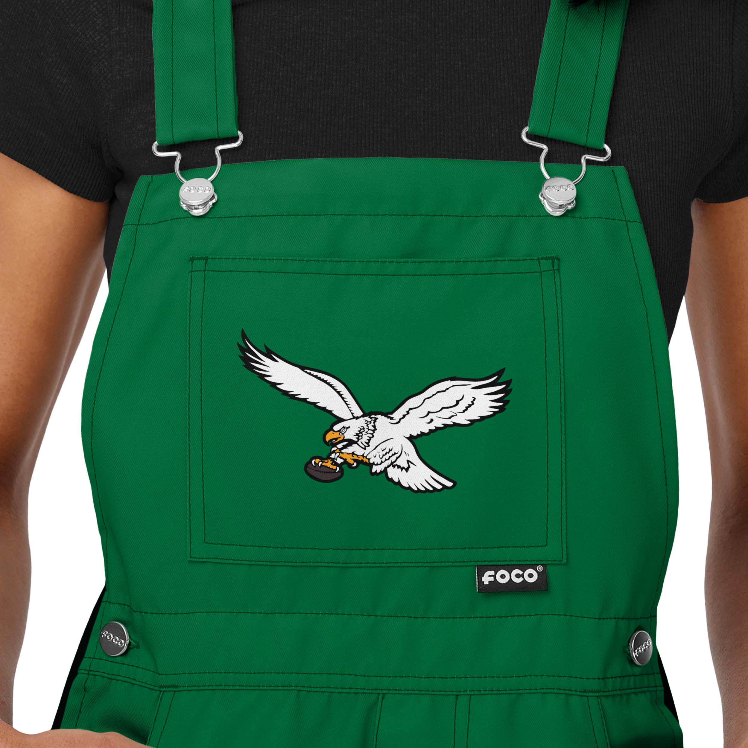 Philadelphia Eagles NFL Womens Kelly Green Team Stripe Bib Shortalls - Image 4