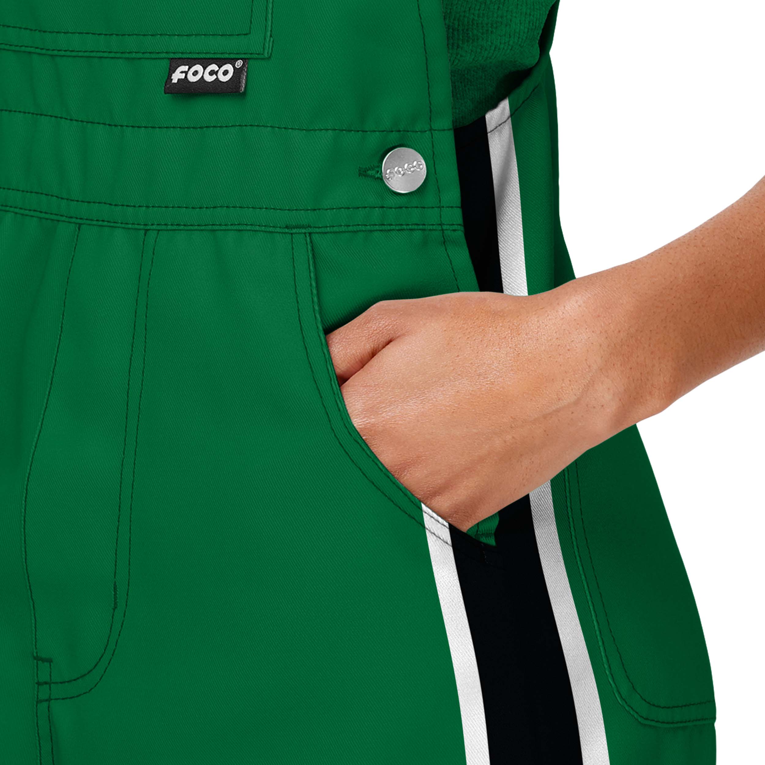 Philadelphia Eagles NFL Womens Kelly Green Team Stripe Bib Shortalls - Image 5