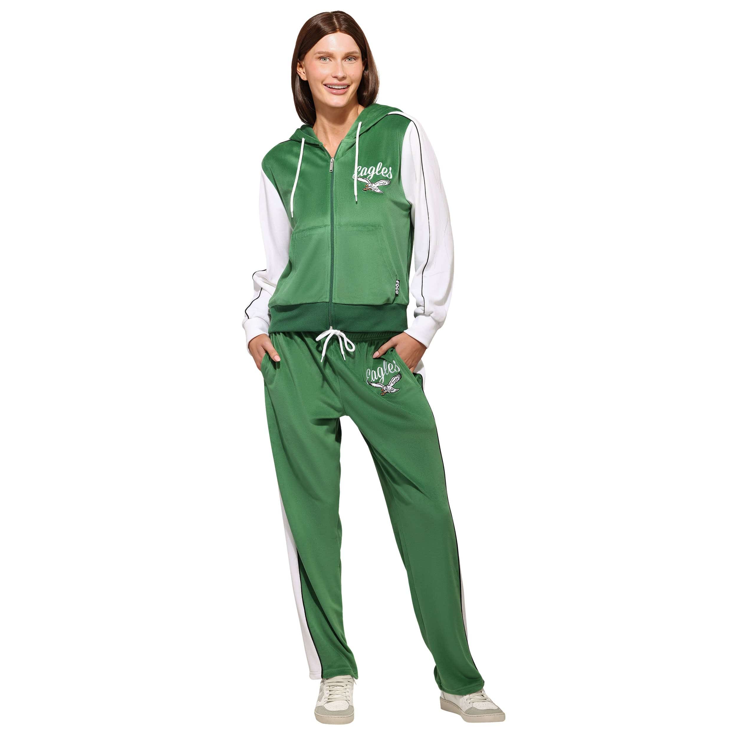Philadelphia Eagles NFL Womens Kelly Green Two Tone Velour Zip Up Top - Image 4